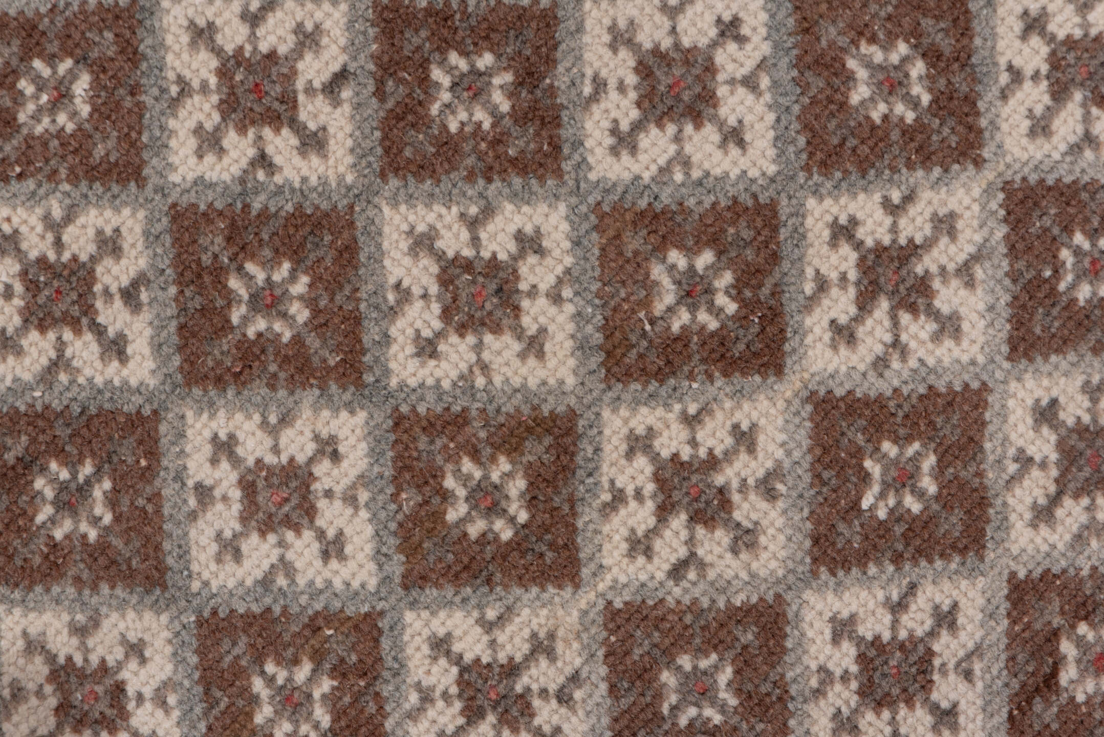 3' x 9' one-of-a-kind handmade vintage Oushak runner rug. Color palette: brown, gray, light gray, off-white, pink