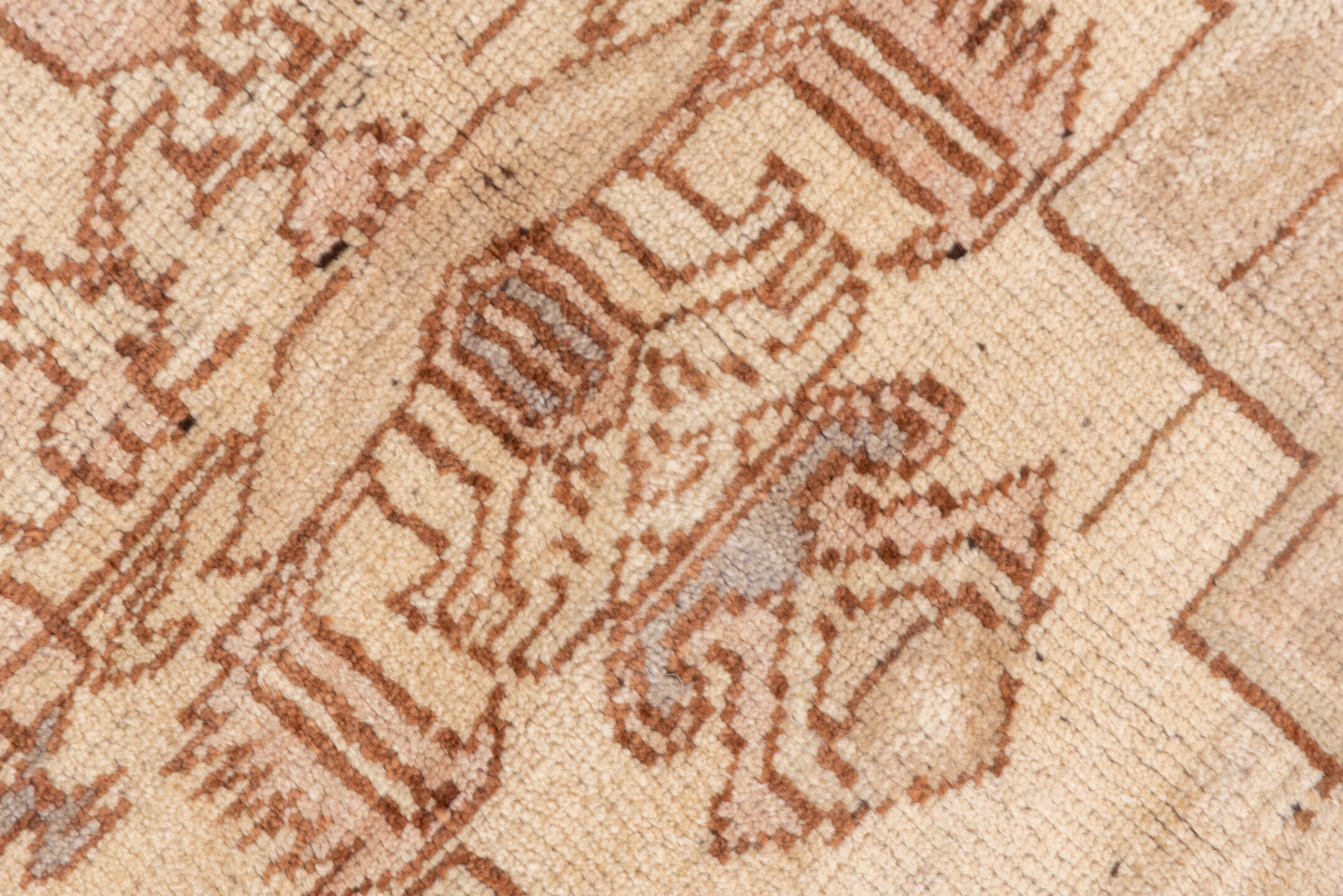 3' x 5' one-of-a-kind handmade vintage Oushak small size rug. Color palette: beige, brown, ivory, taupe, sage, blue, camel