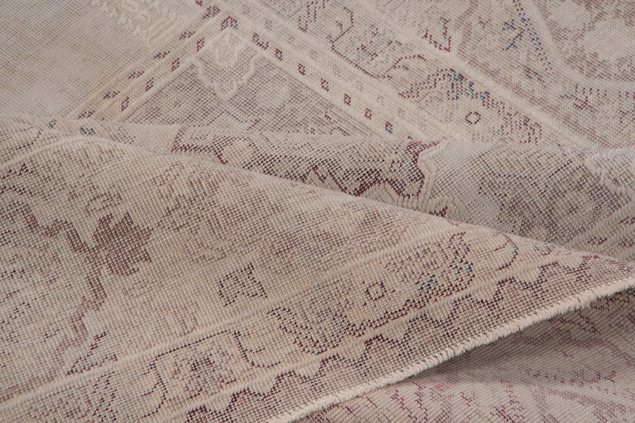 5' x 7' one-of-a-kind handmade vintage Oushak rug. Color palette: taupe, ivory, dusty_rose, beige, blush, stone, gray, pink