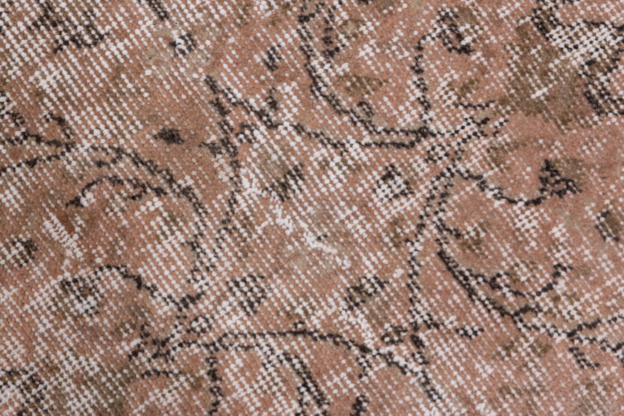 7' x 10' one-of-a-kind handmade vintage Kaisary large size rug. Color palette: blush, taupe, ivory, rose, camel, charcoal