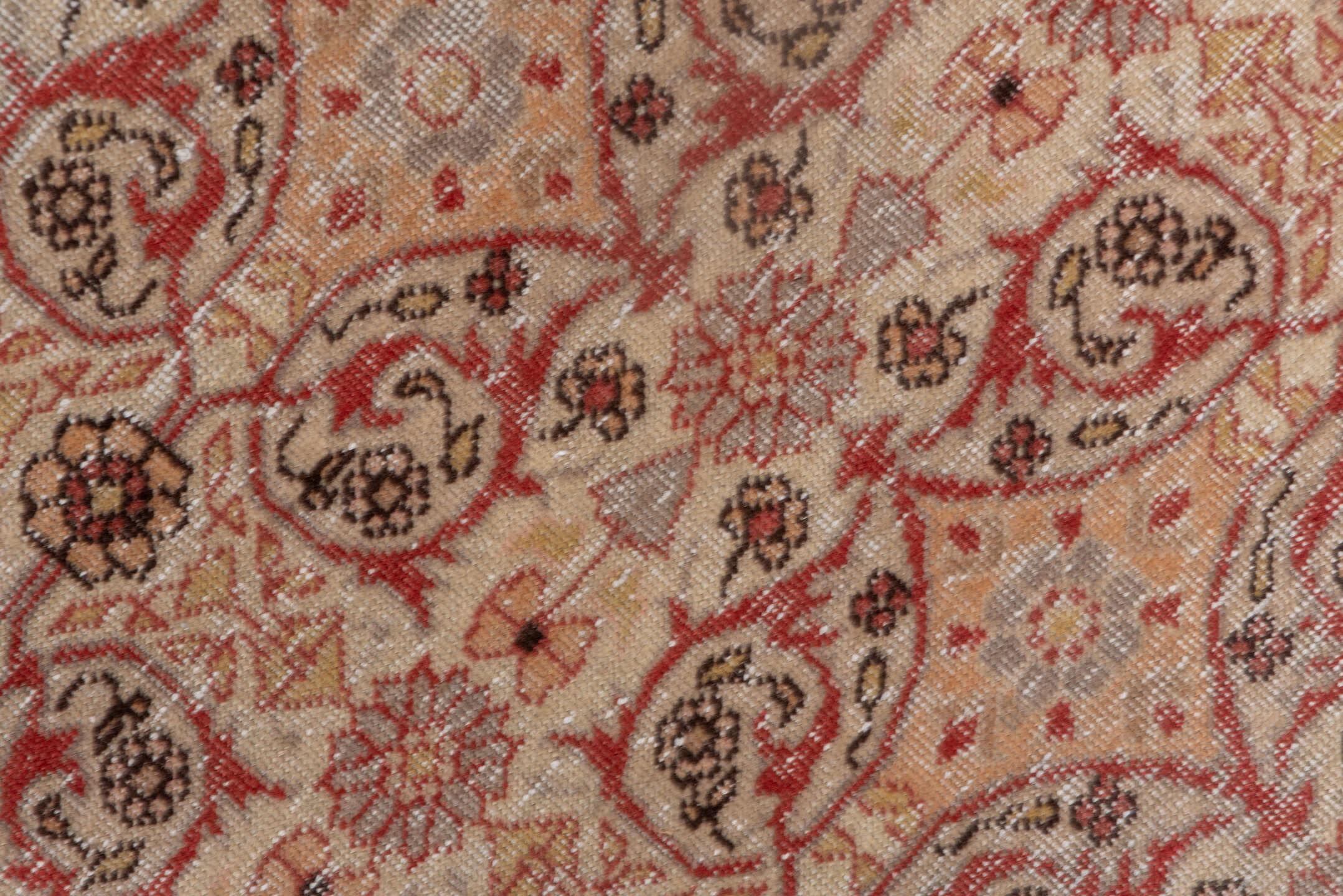 4' x 5' one-of-a-kind handmade vintage Oushak small size rug. Color palette: ivory, blush, coral, taupe, sage, camel, pink