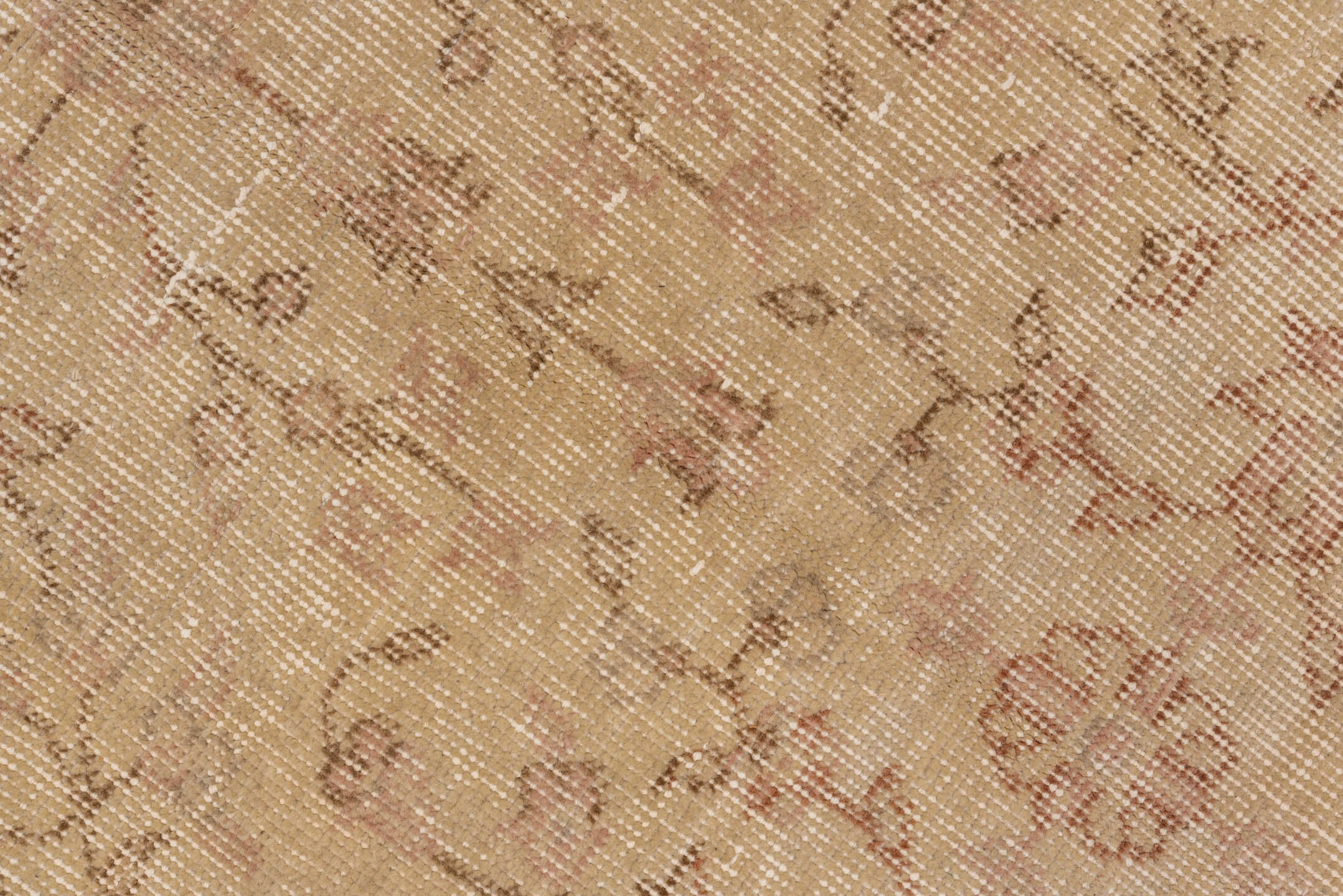 8' x 12' one-of-a-kind handmade vintage Oushak large size rug. Color palette: ivory, blush, beige, taupe, rose, camel, pink