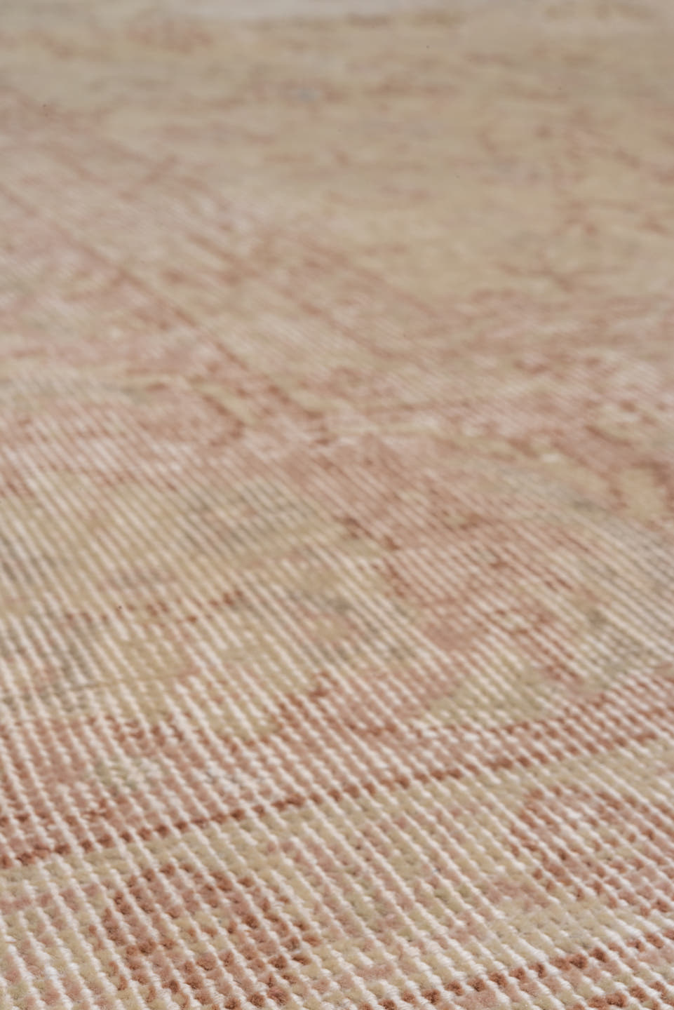 8' x 12' one-of-a-kind handmade vintage Oushak large size rug. Color palette: ivory, blush, beige, taupe, rose, camel, pink