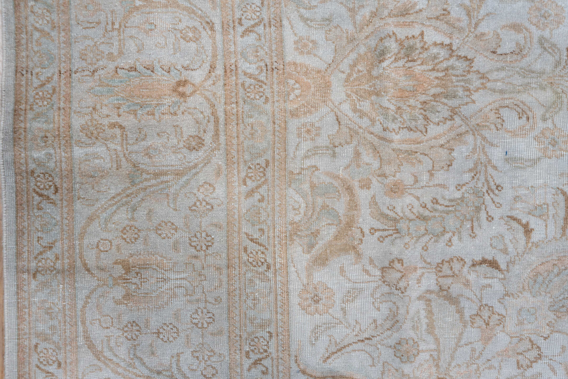 9' x 12' one-of-a-kind handmade vintage Tabriz large size rug. Color palette: ivory, beige, taupe, camel, sand, gray