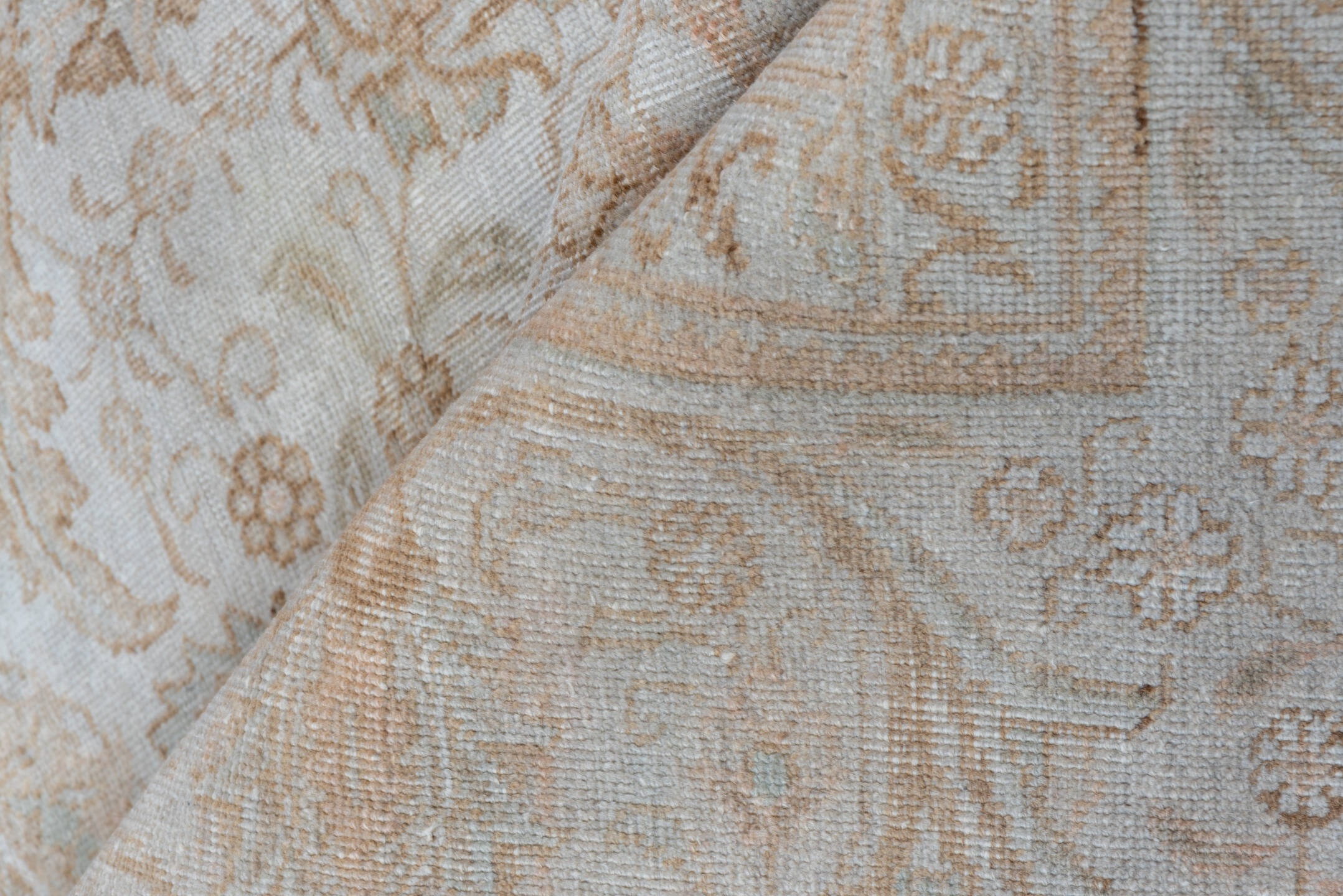9' x 12' one-of-a-kind handmade vintage Tabriz large size rug. Color palette: ivory, beige, taupe, camel, sand, gray