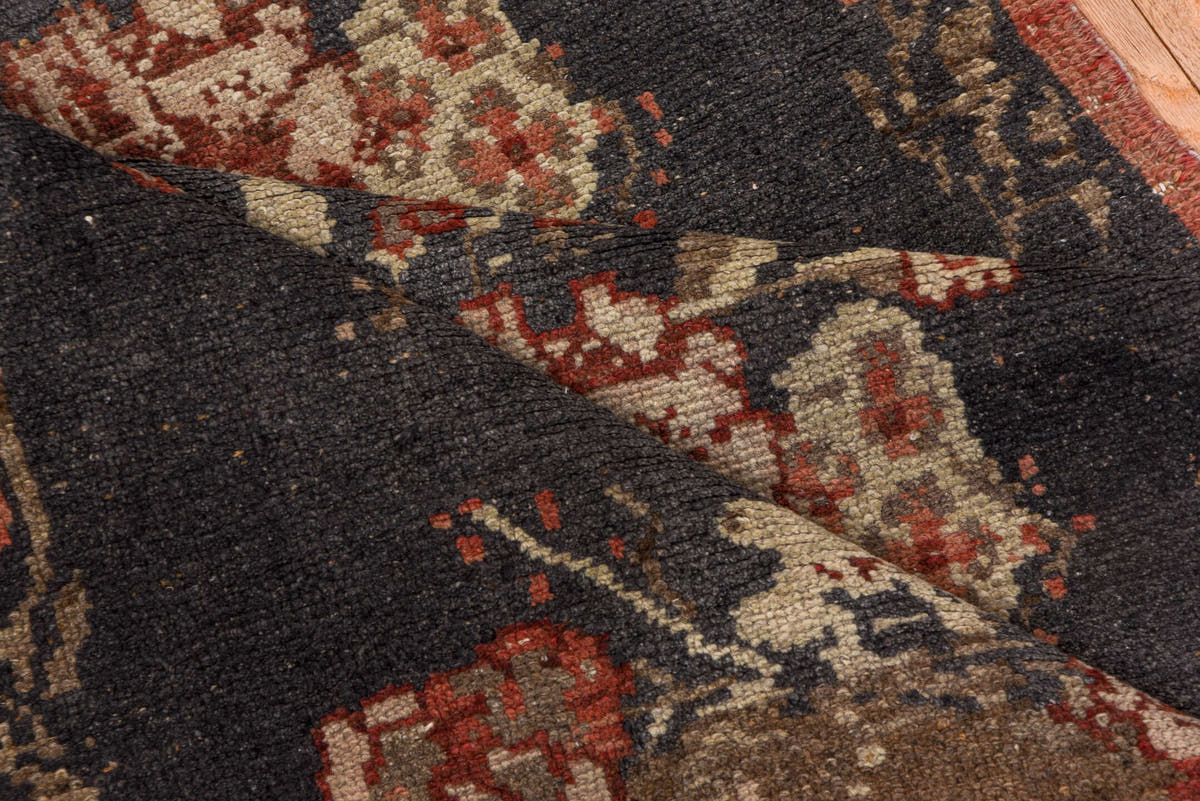 2' x 8' one-of-a-kind handmade vintage Oushak runner rug. Color palette: charcoal, rust, ivory, rose, taupe, burgundy, olive