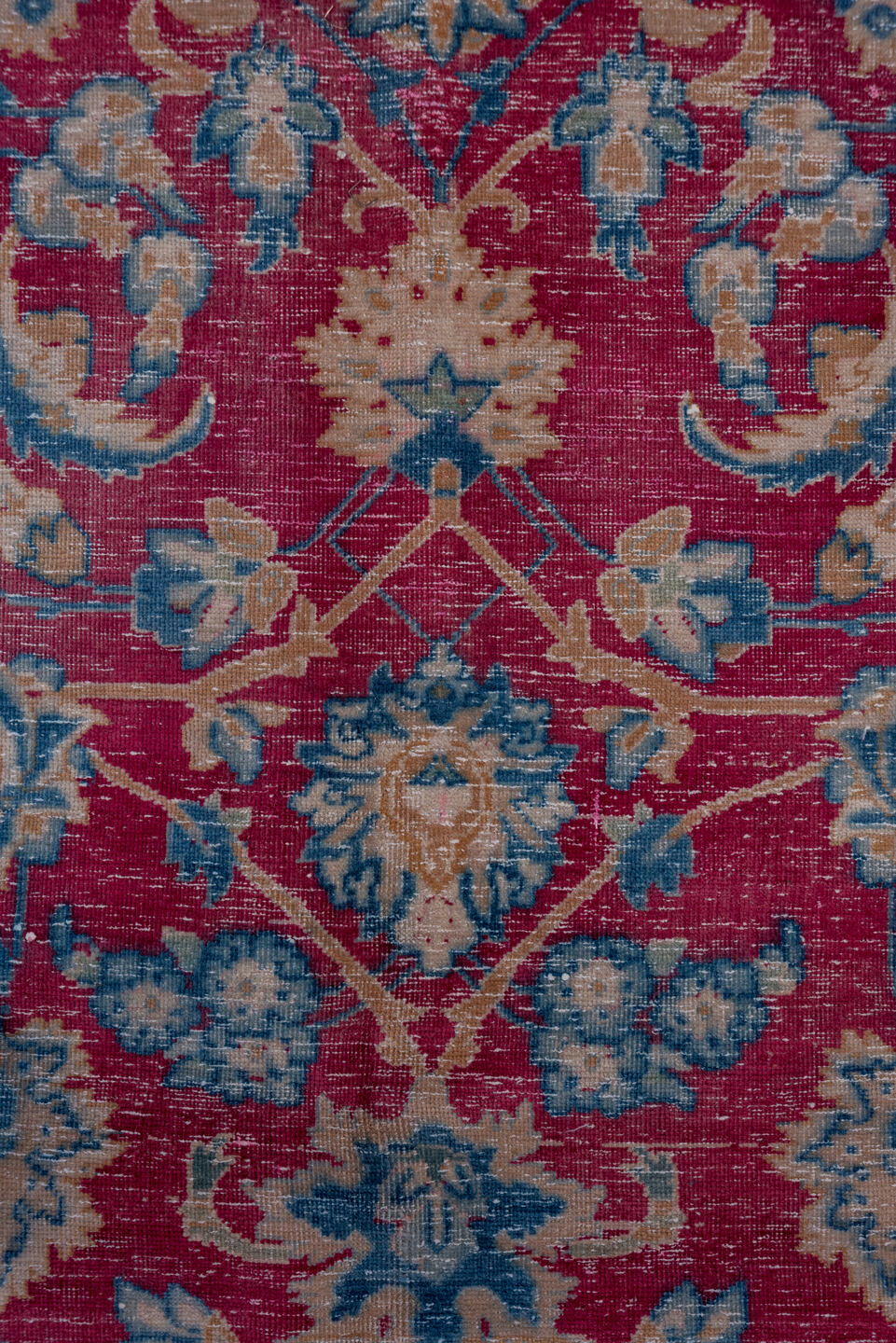 9' x 13' one-of-a-kind handmade vintage Tabriz large size rug. Color palette: crimson, ivory, sky_blue, rose, slate_blue