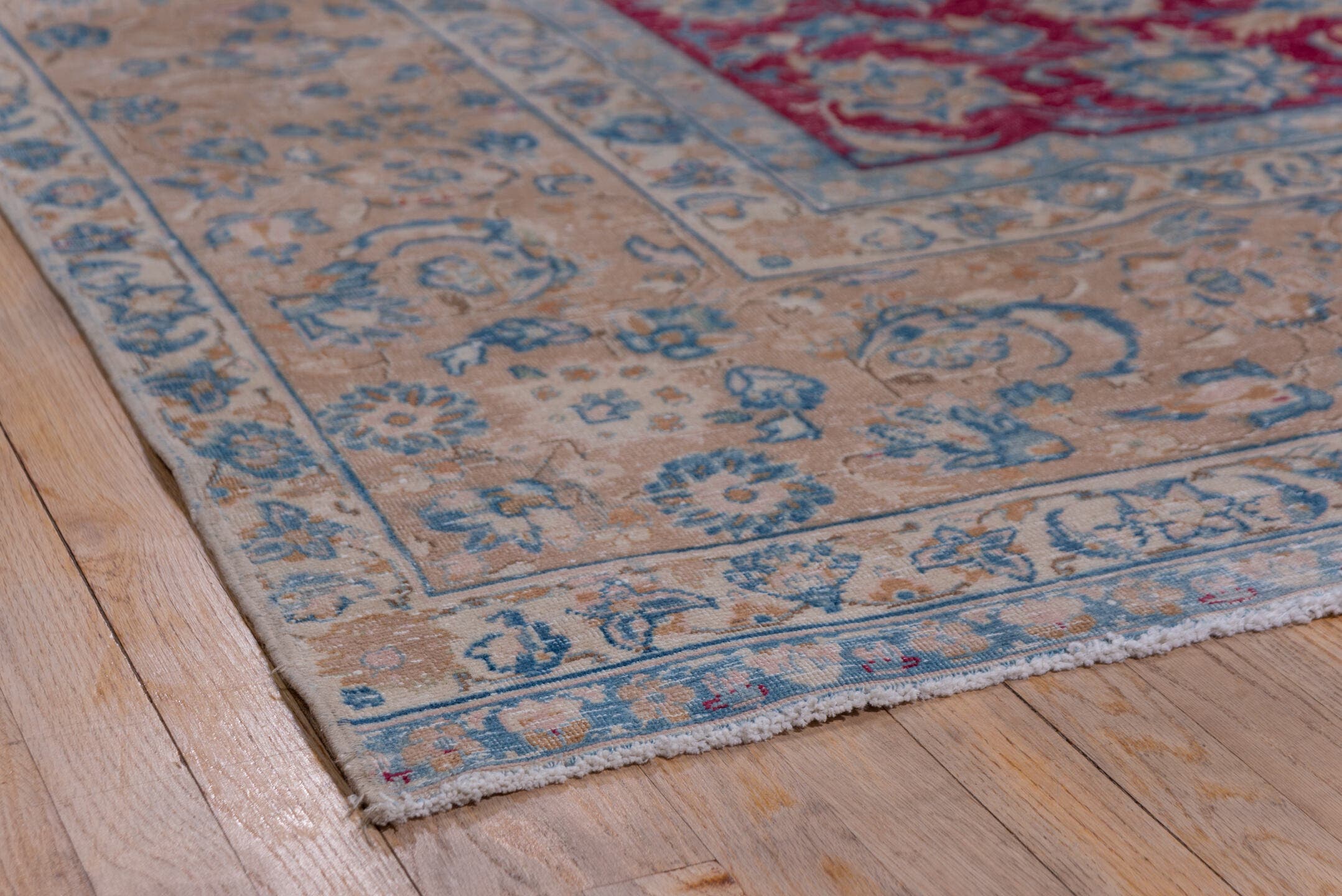9' x 13' one-of-a-kind handmade vintage Tabriz large size rug. Color palette: crimson, ivory, sky_blue, rose, slate_blue