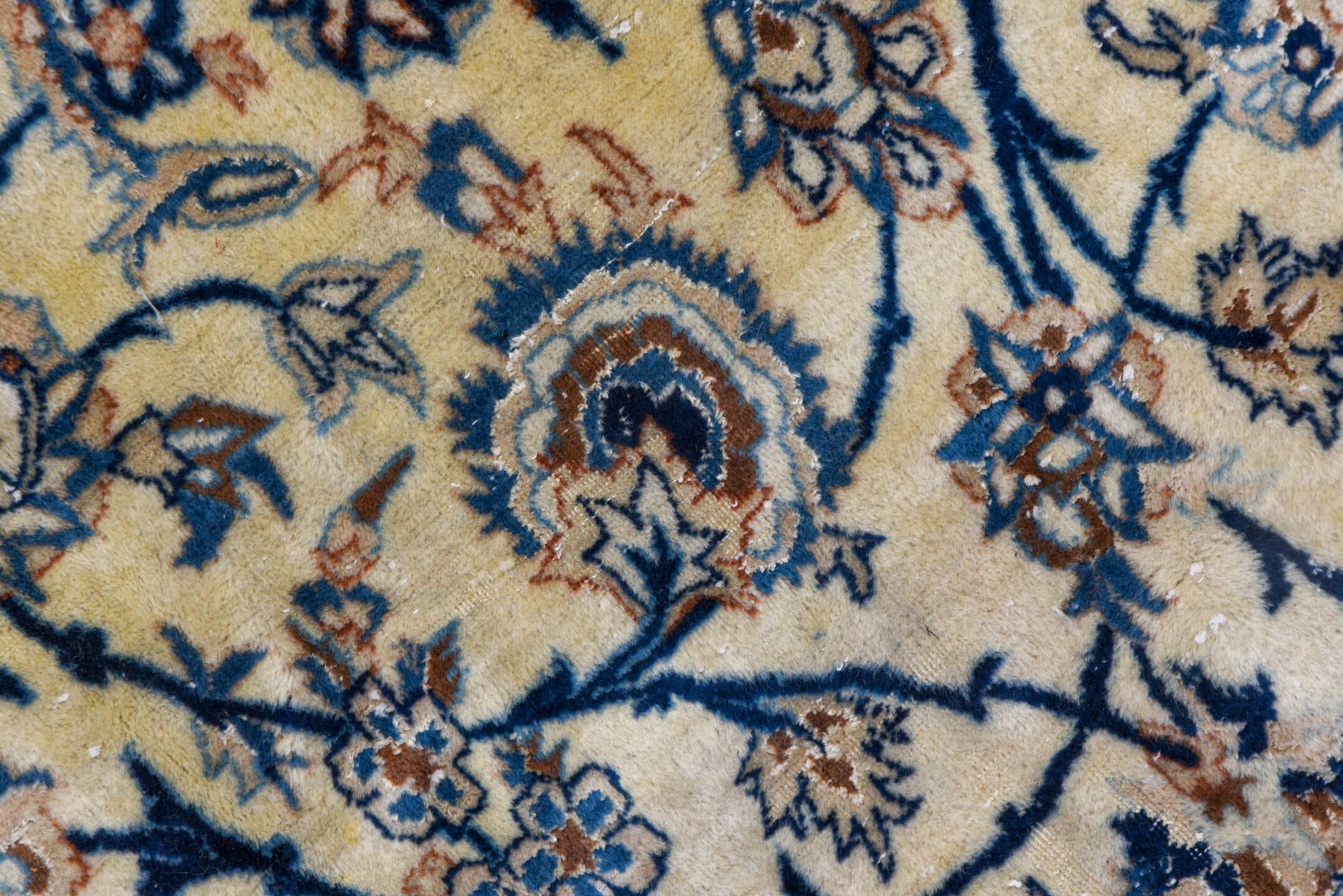 13' x 19' one-of-a-kind handmade vintage Naiin oversize rug. Color palette: ivory, blue, navy, beige, camel, taupe, gray