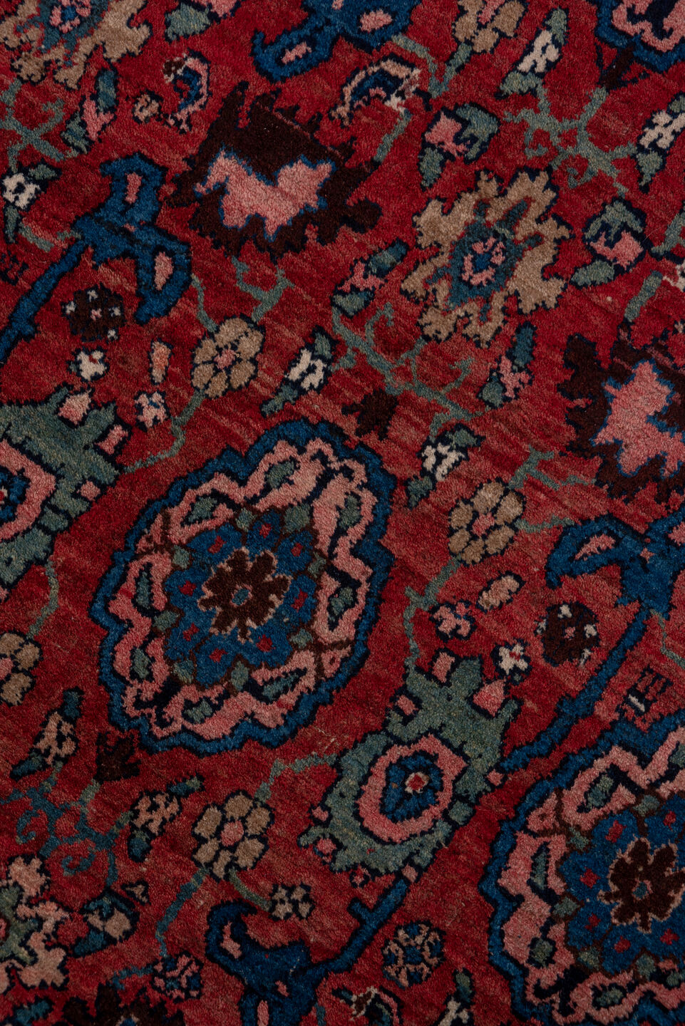 3' x 15' one-of-a-kind handmade vintage Bidjar runner rug. Color palette: gray, pink, blue, brown, red, fiord