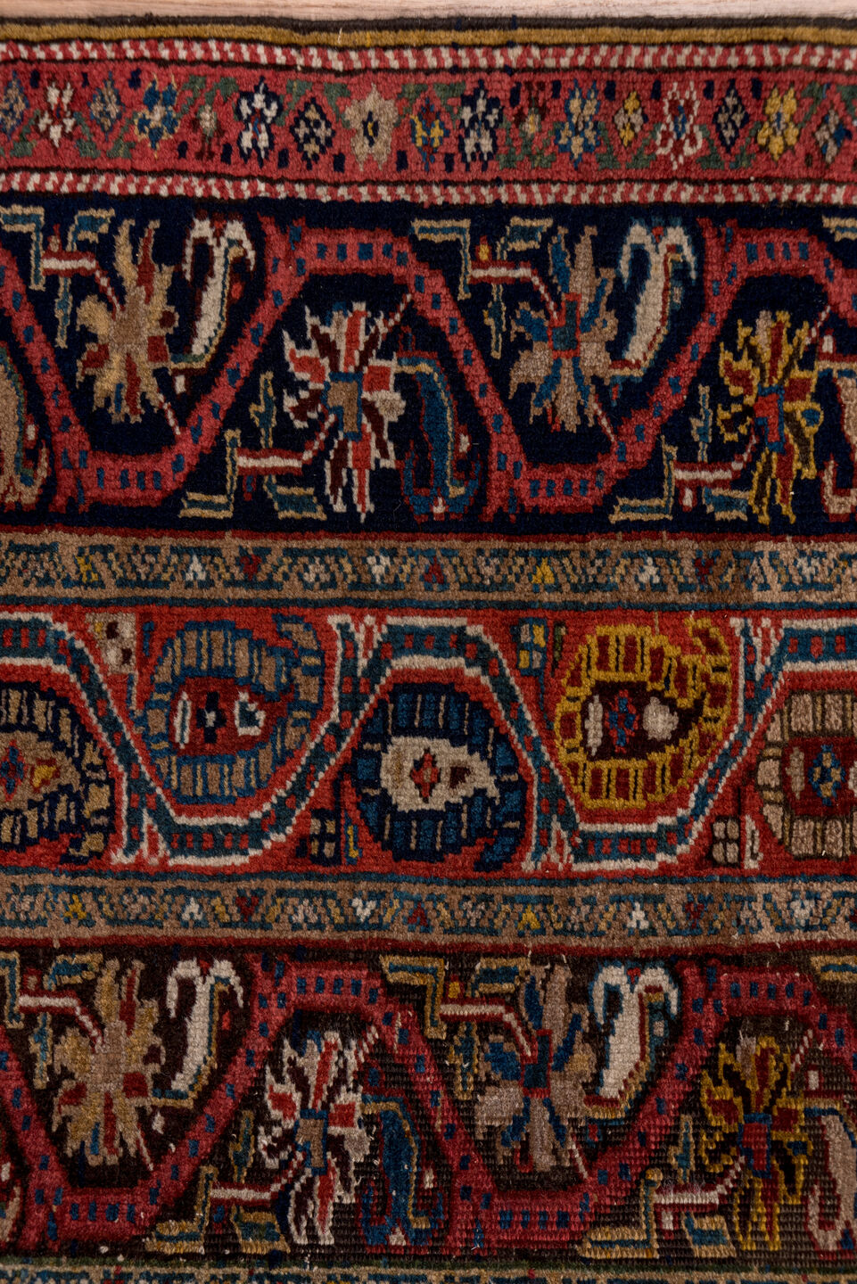 3' x 12' one-of-a-kind handmade vintage Bidjar runner rug. Color palette: blue, brown, gray, pink, red