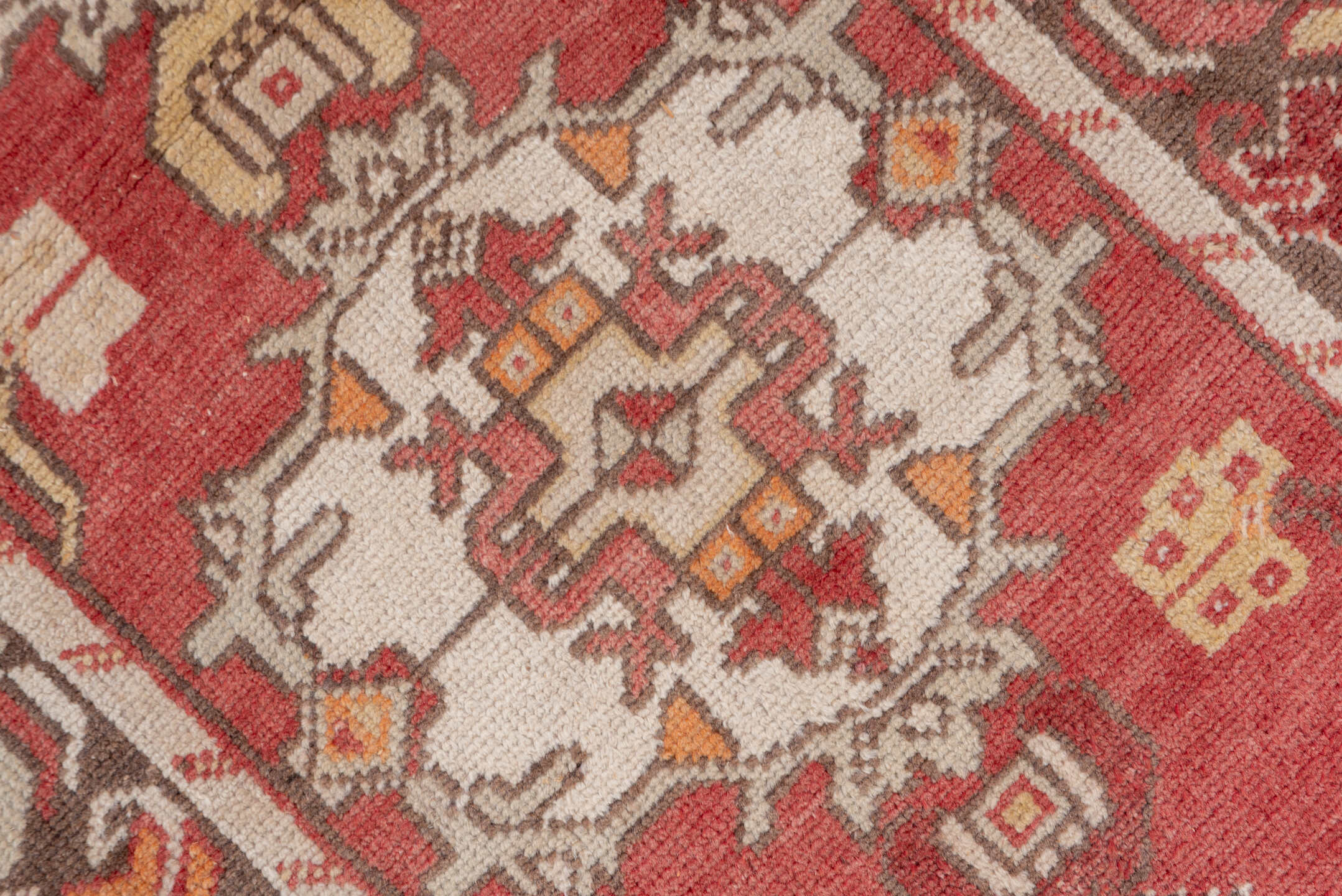 2' x 9' one-of-a-kind handmade vintage Oushak runner rug. Color palette: brown, gray, light gray, off-white, pink, red