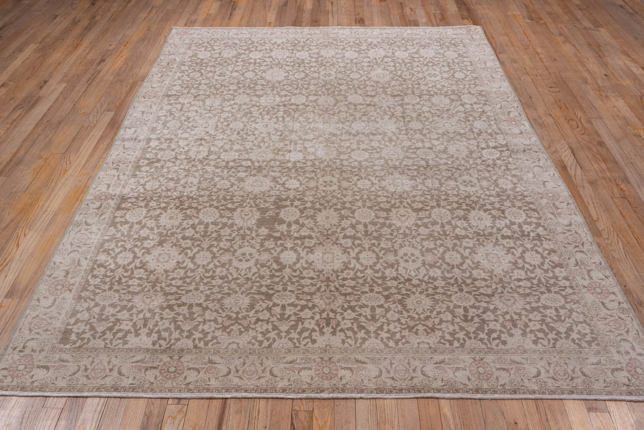 6' x 9' one-of-a-kind handmade vintage Hereke medium size rug. Color palette: taupe, ivory, rose, blush, beige, gray, pink