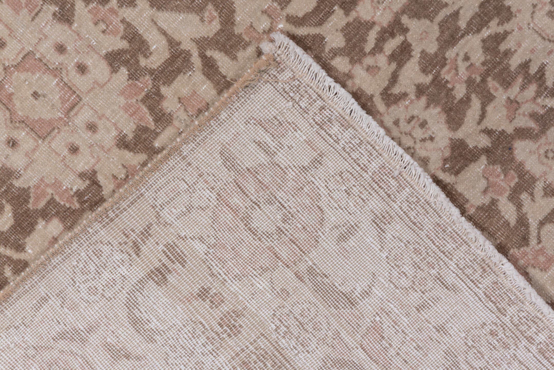 6' x 9' one-of-a-kind handmade vintage Hereke medium size rug. Color palette: taupe, ivory, rose, blush, beige, gray, pink