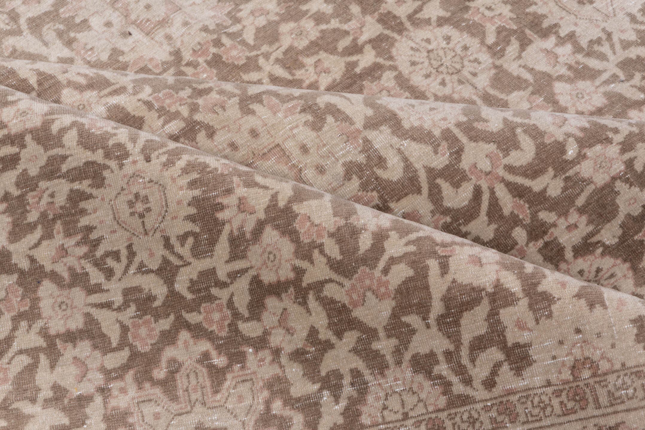 6' x 9' one-of-a-kind handmade vintage Hereke medium size rug. Color palette: taupe, ivory, rose, blush, beige, gray, pink