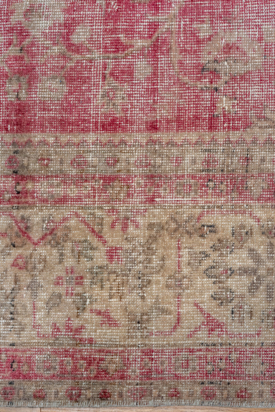 8' x 10' one-of-a-kind handmade vintage Oushak large size rug. Color palette: rose, ivory, taupe, dusty pink, beige