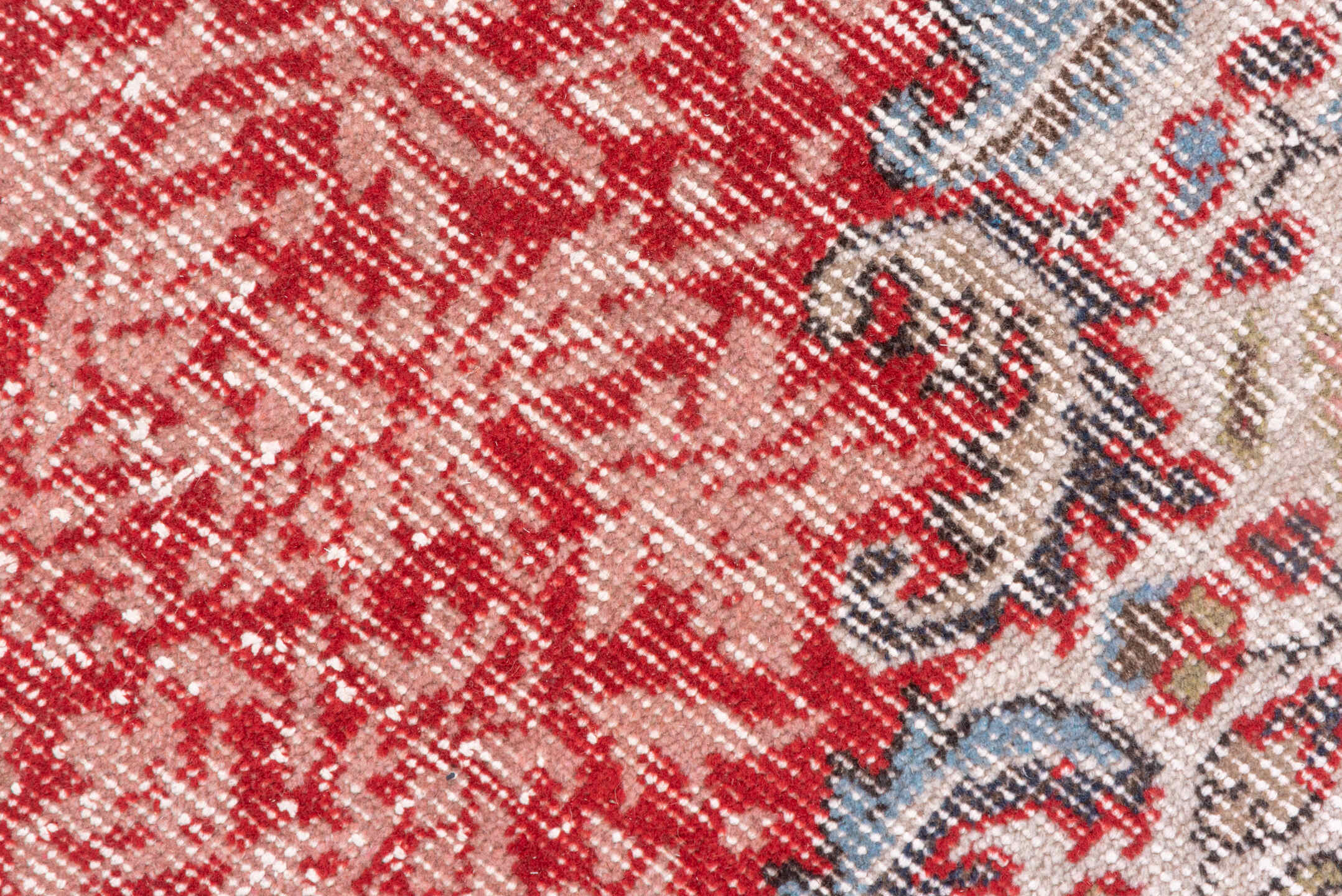 6' x 10' one-of-a-kind handmade vintage Oushak large size rug. Color palette: coral, ivory, pale blue, gray, rose, taupe