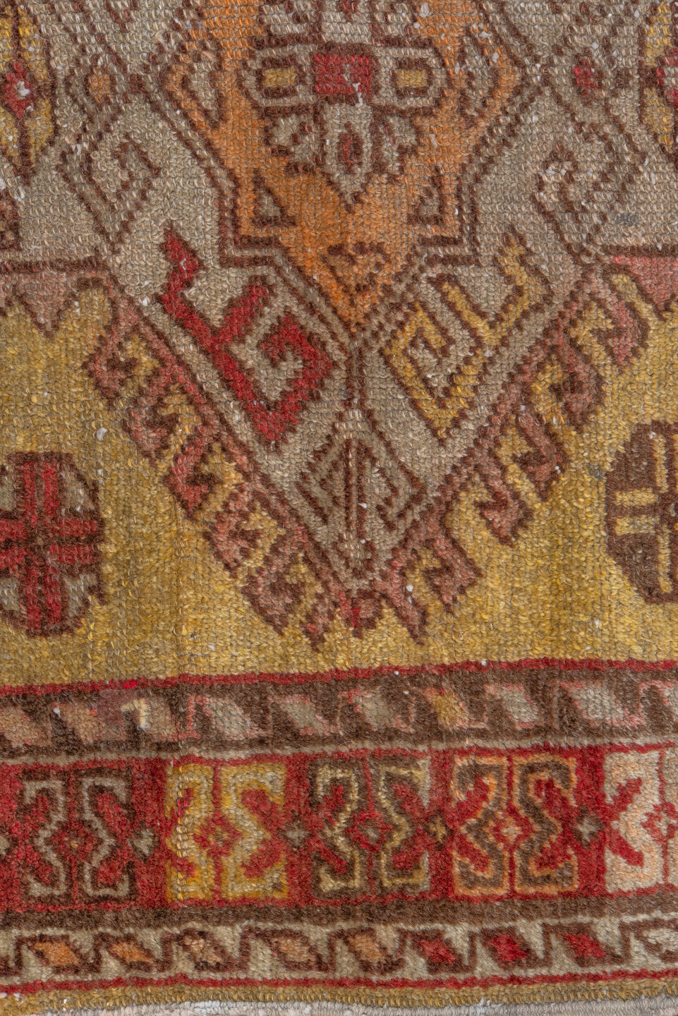 2' x 10' one-of-a-kind handmade vintage Oushak runner rug. Color palette: brown, off-white, pink, red, snow, white