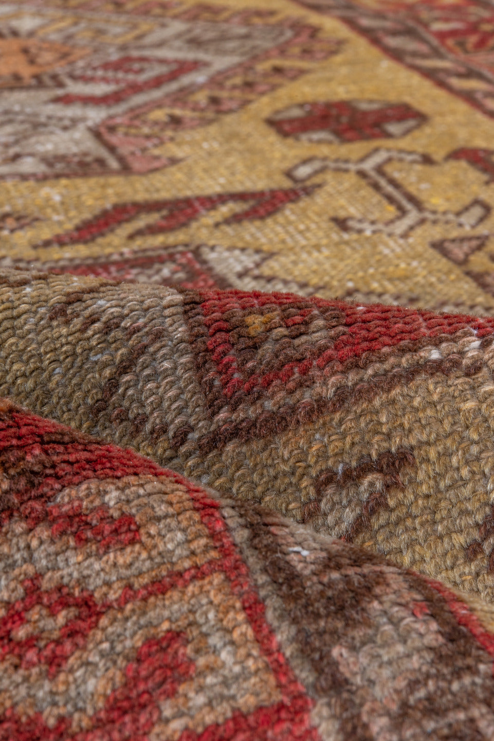 2' x 10' one-of-a-kind handmade vintage Oushak runner rug. Color palette: brown, off-white, pink, red, snow, white