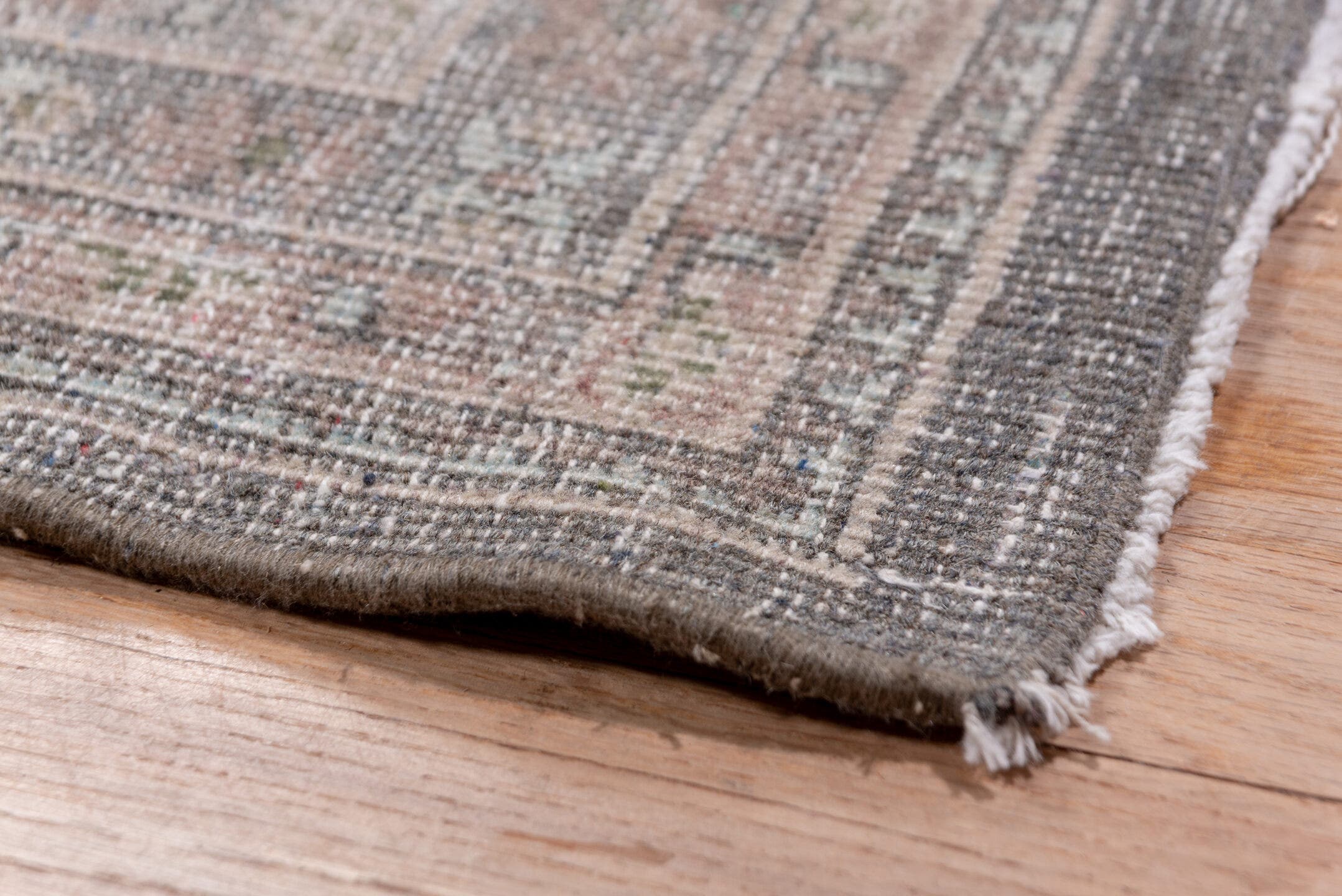 9' x 12' one-of-a-kind handmade vintage Mahal large size rug. Color palette: taupe, ivory, dusty rose, slate, beige