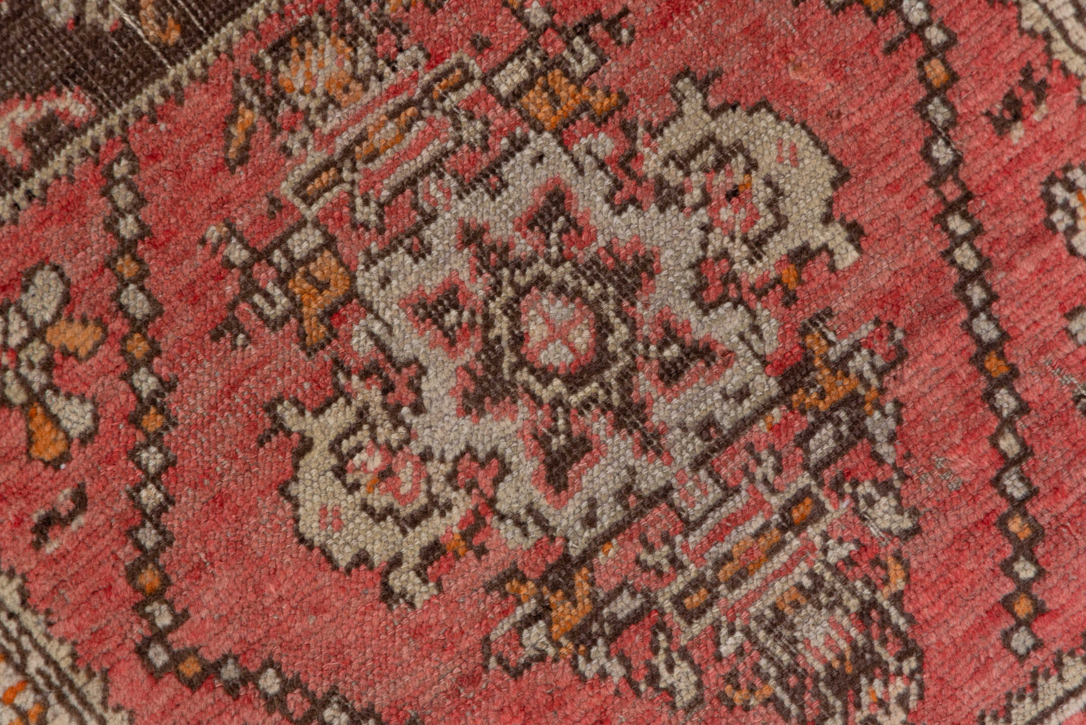 3' x 10' one-of-a-kind handmade antique Sivas runner rug. Color palette: rose, ivory, brown, rust, charcoal, taupe, coral