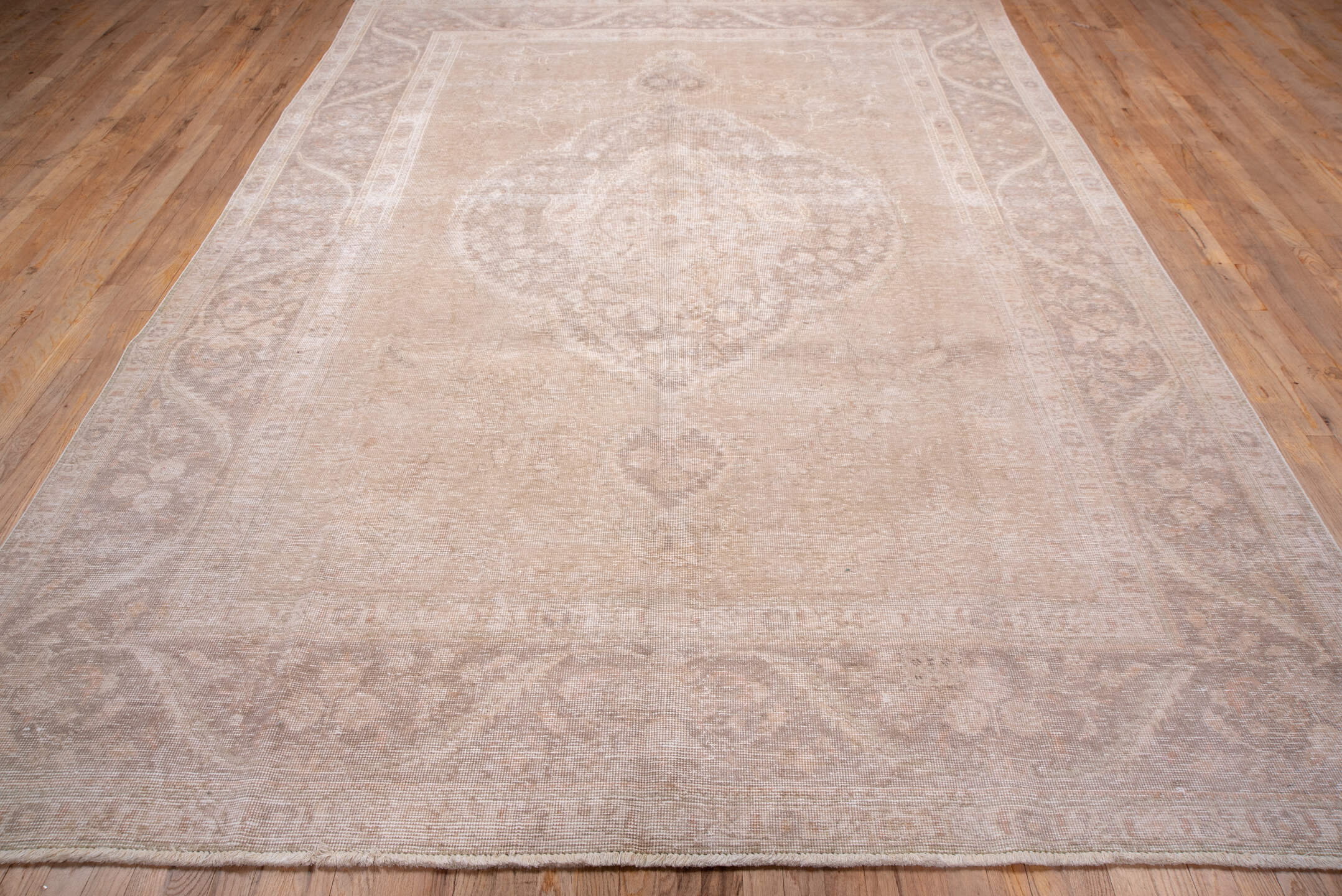 8' x 11' one-of-a-kind handmade vintage Tabriz large size rug. Color palette: blush, ivory, taupe, beige, pewter, pink, gray