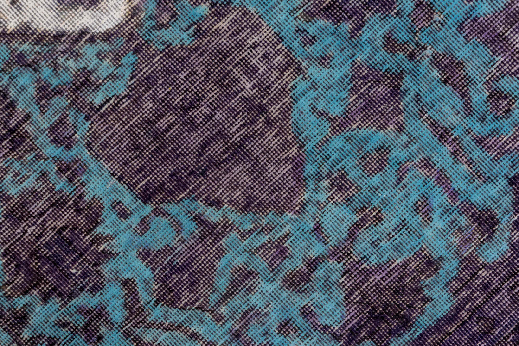 6' x 9' one-of-a-kind handmade vintage Overdyed medium size rug. Color palette: purple, turquoise, ivory, charcoal, teal