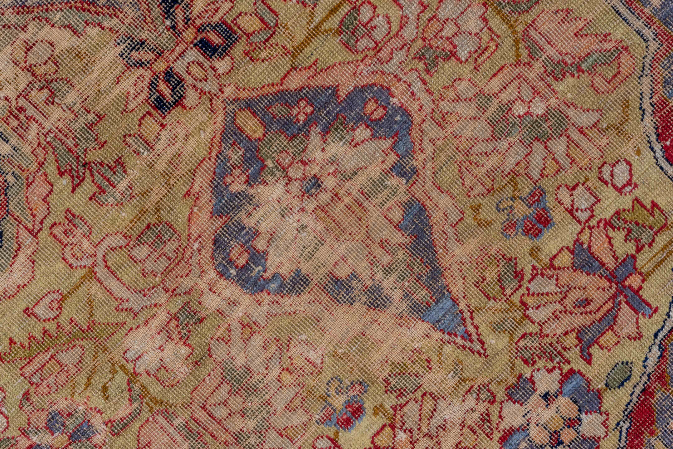 4' x 7' one-of-a-kind handmade antique Kaisary rug. Color palette: ivory, beige, slate blue, navy, rust, rose, taupe, purple