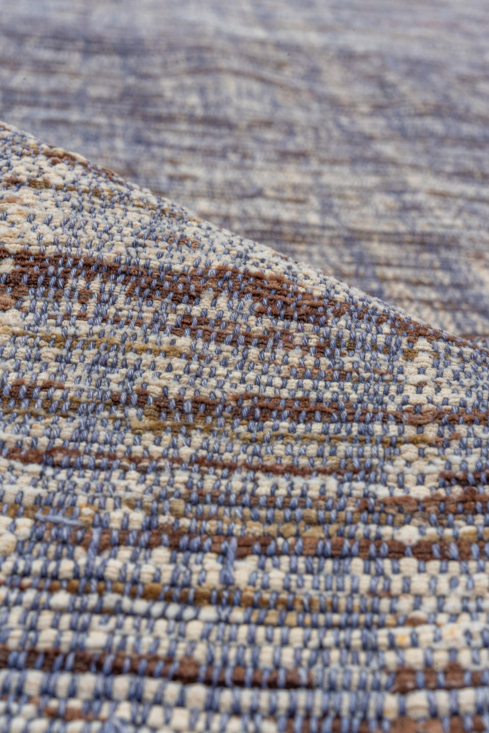 3' x 19' one-of-a-kind handmade vintage Kilim runner rug. Color palette: blue, ivory, slate, plum, taupe, gray, pink, purple