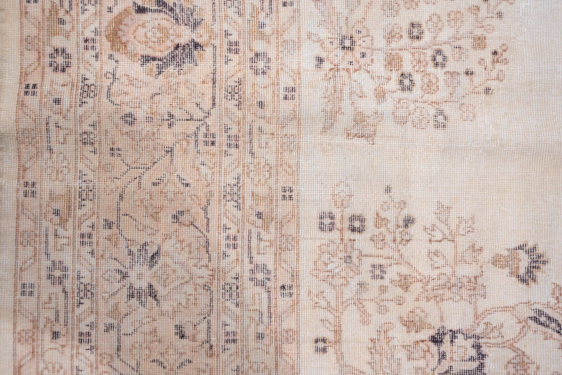 10' x 13' one-of-a-kind handmade vintage Oushak large size rug. Color palette: ivory, blush, taupe, dusty rose, slate, beige