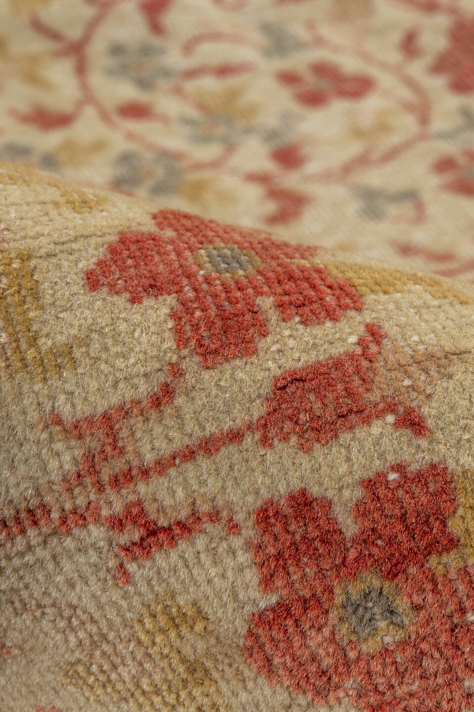 4' x 6' one-of-a-kind handmade vintage Kaisary small size rug. Color palette: brown, gray, light gray, off-white, red