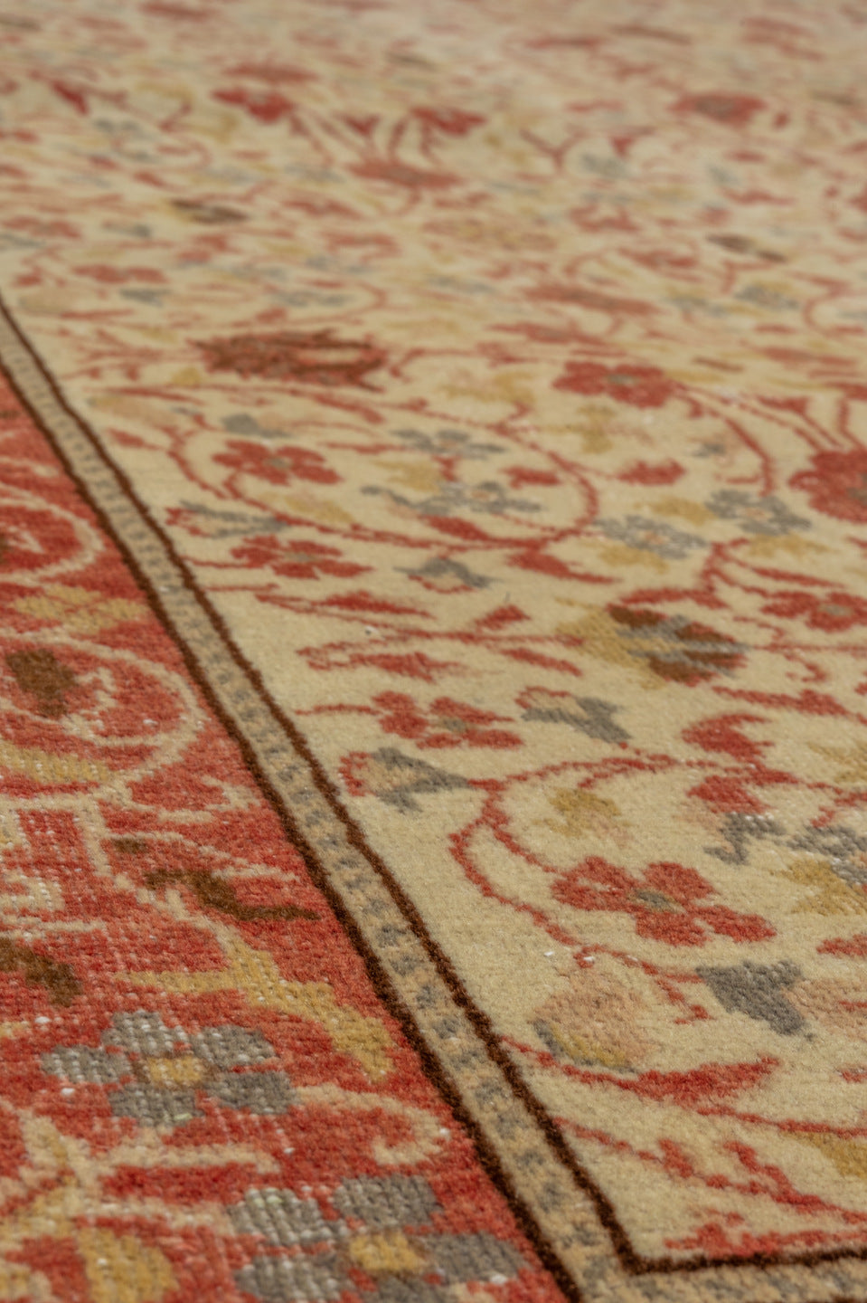 4' x 6' one-of-a-kind handmade vintage Kaisary small size rug. Color palette: ivory, rust, terracotta, sage, slate, beige