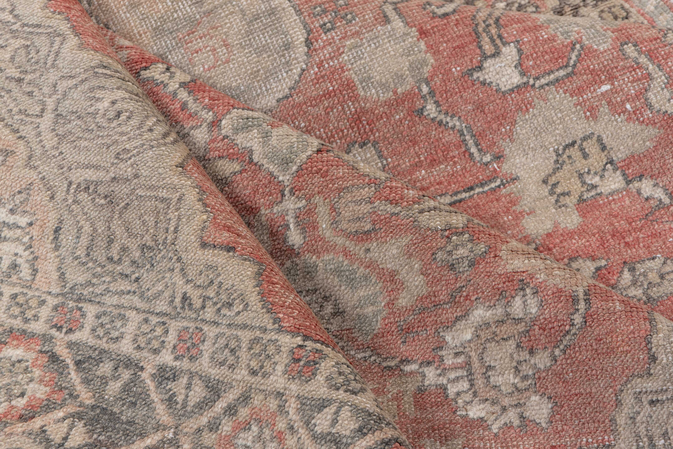 4' x 6' one-of-a-kind handmade antique Oushak small size rug. Color palette: rose, taupe, ivory, charcoal, blush, beige