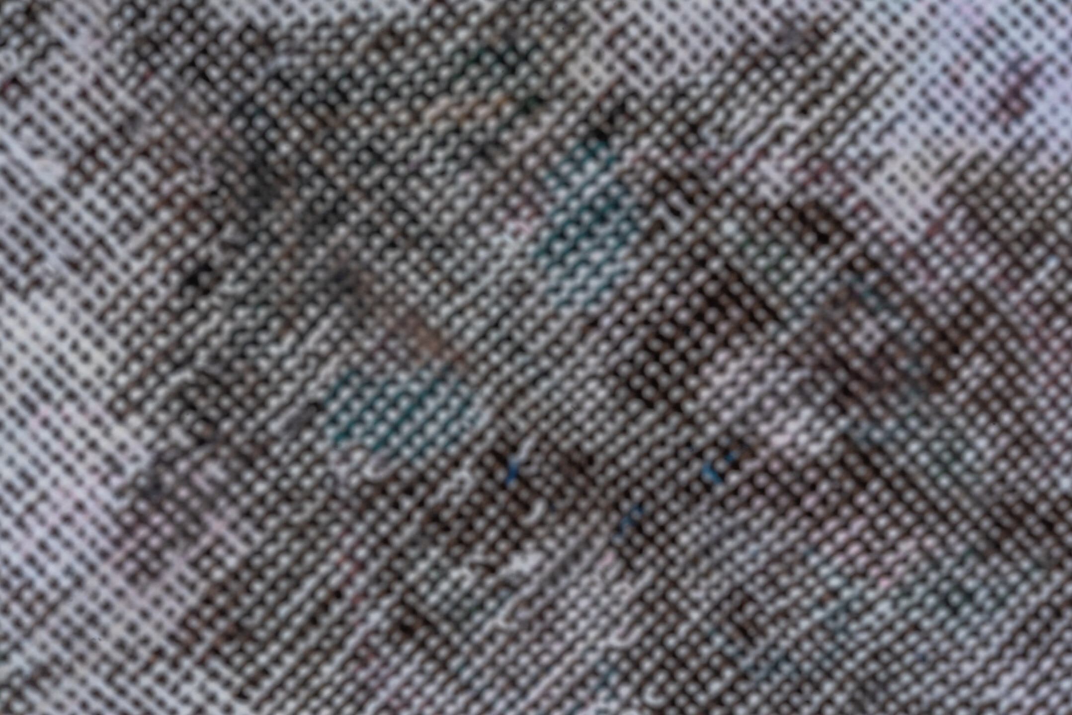 6' x 9' one-of-a-kind handmade vintage Overdyed medium size rug. Color palette: charcoal, ivory, gray, taupe, teal, lavender