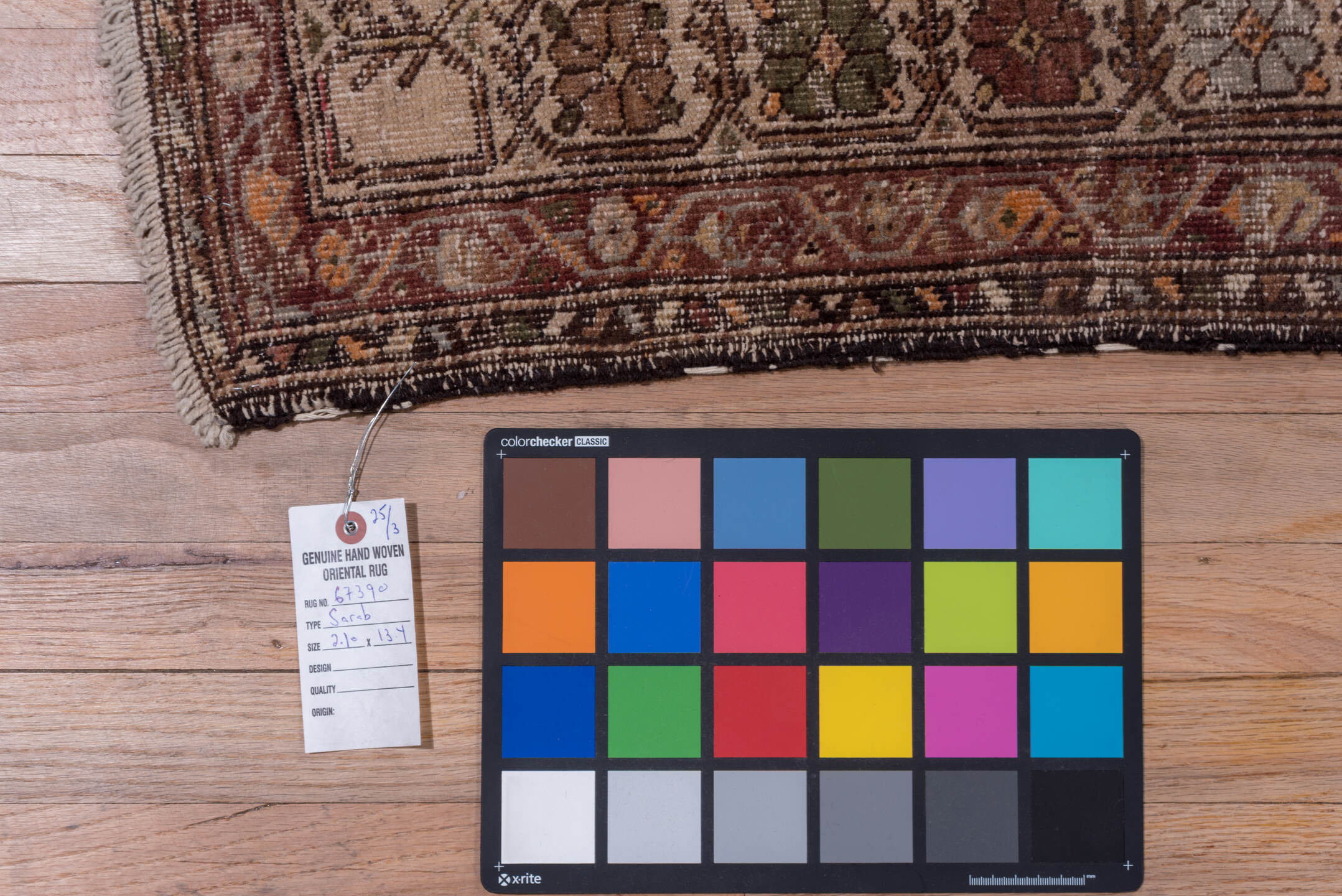 2' x 13' one-of-a-kind handmade vintage Sarab runner rug. Color palette: brown, dark gray, gray, pink, saddle brown