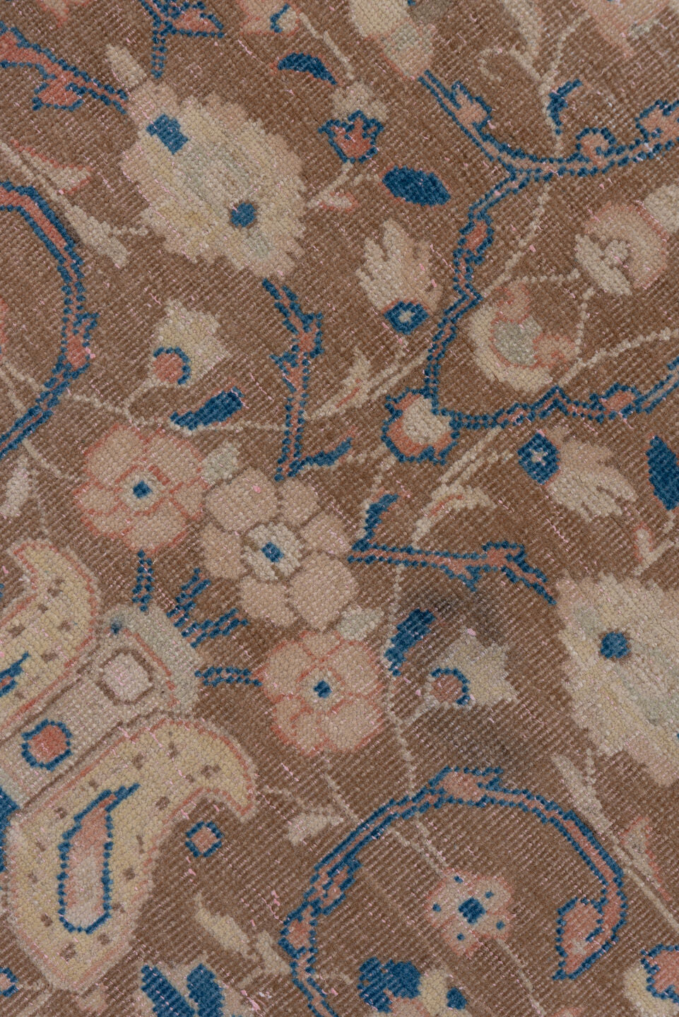 3' x 10' one-of-a-kind handmade vintage Oushak runner rug. Color palette: blue, brown, gray, light gray, pink