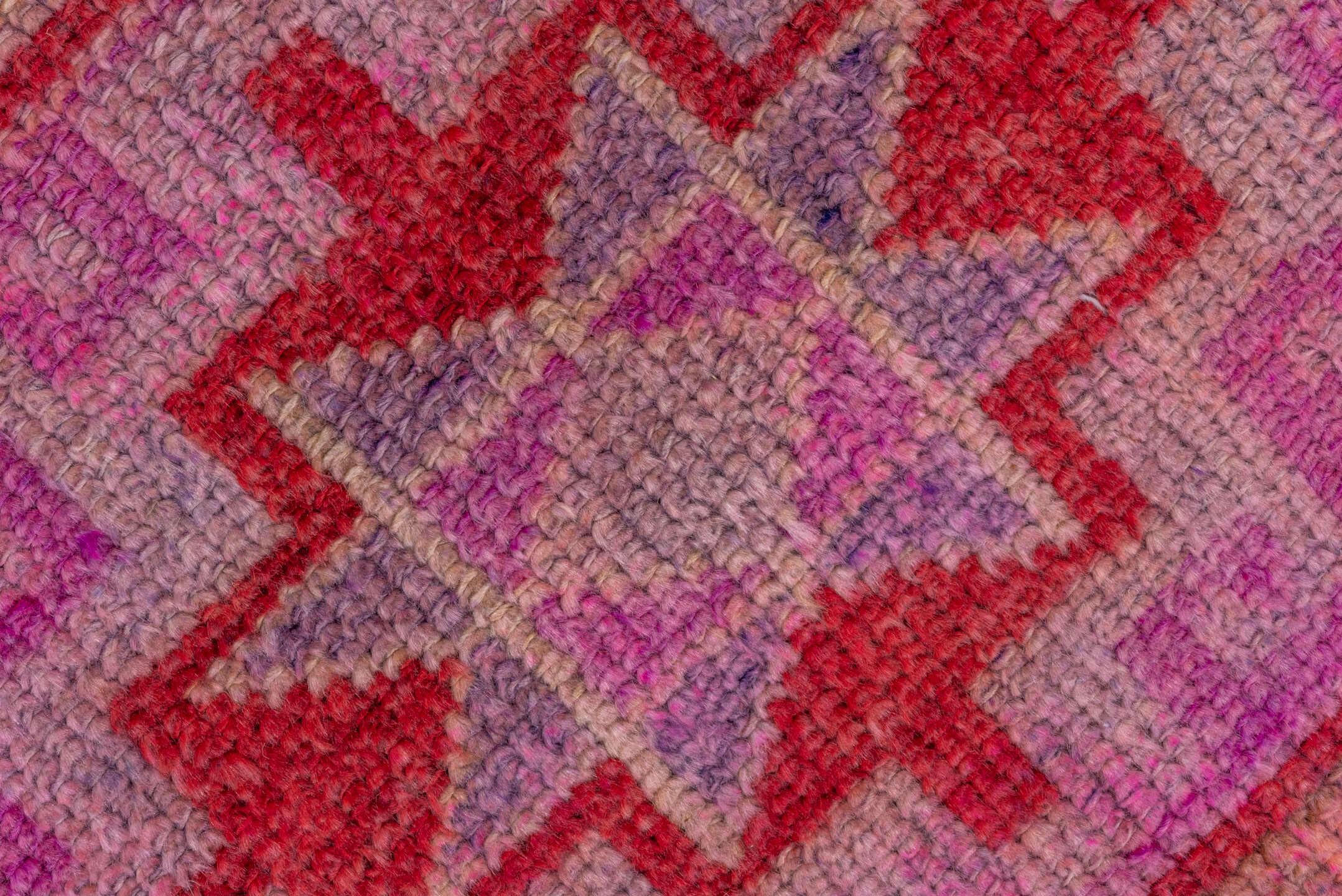 2' x 13' one-of-a-kind handmade vintage Oushak runner rug. Color palette: pink, rose, crimson, lavender, ivory, magenta