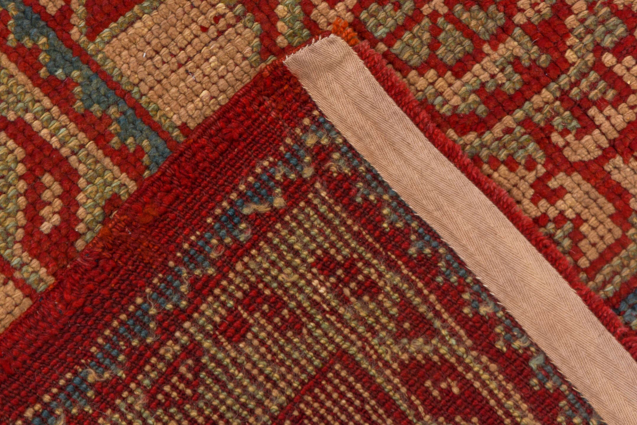 9' x 10' one-of-a-kind handmade antique Oushak large size rug. Color palette: red, ivory, blue, burgundy, rose, pink