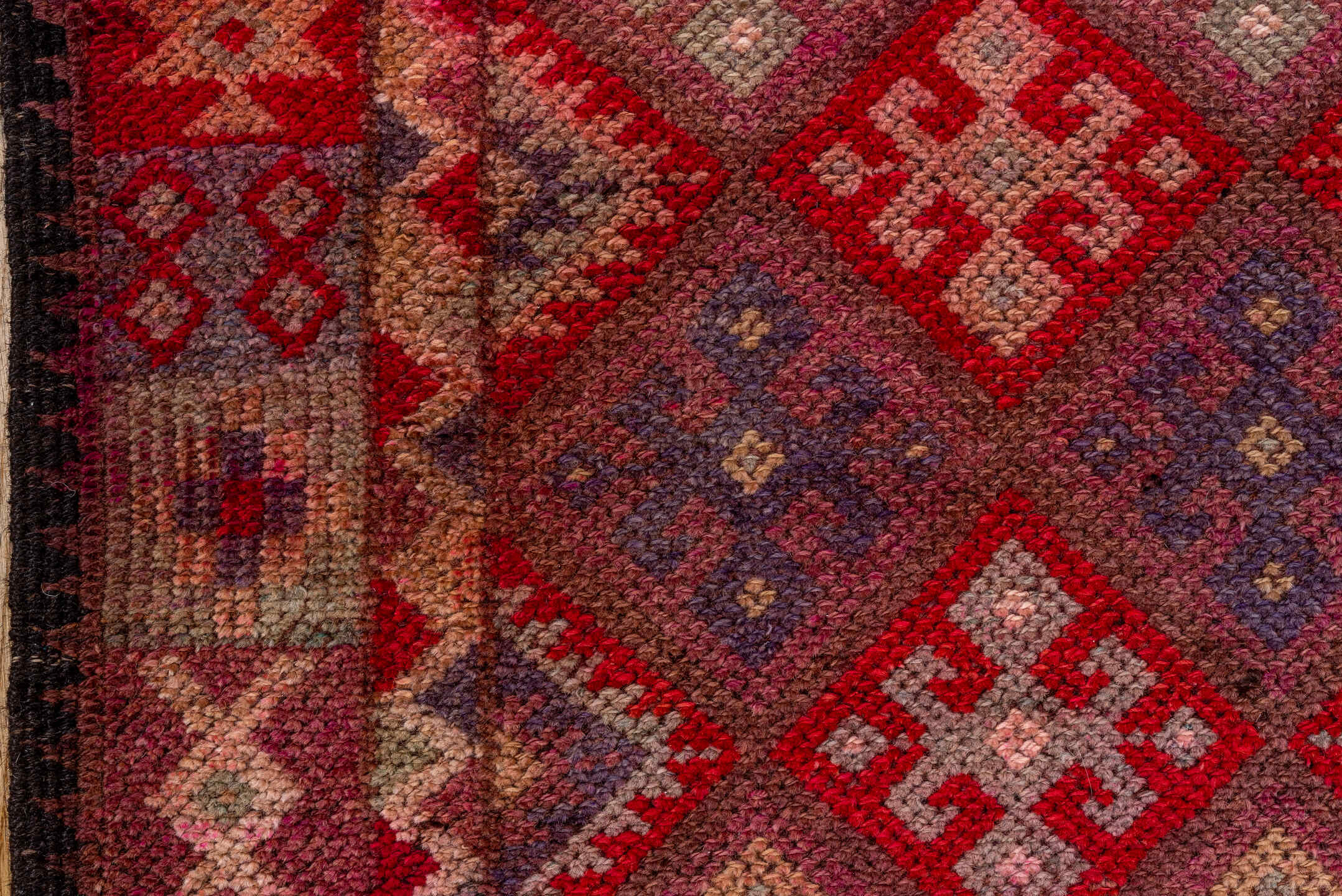 2' x 11' one-of-a-kind handmade vintage Oushak runner rug. Color palette: rose, rust, taupe, burgundy, muted blue, ivory