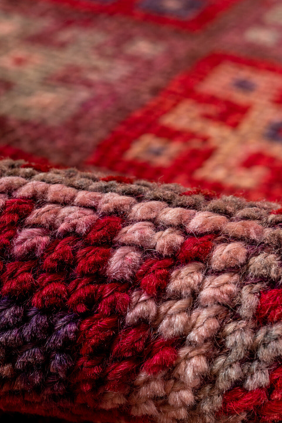 2' x 11' one-of-a-kind handmade vintage Oushak runner rug. Color palette: rose, rust, taupe, burgundy, muted blue, ivory