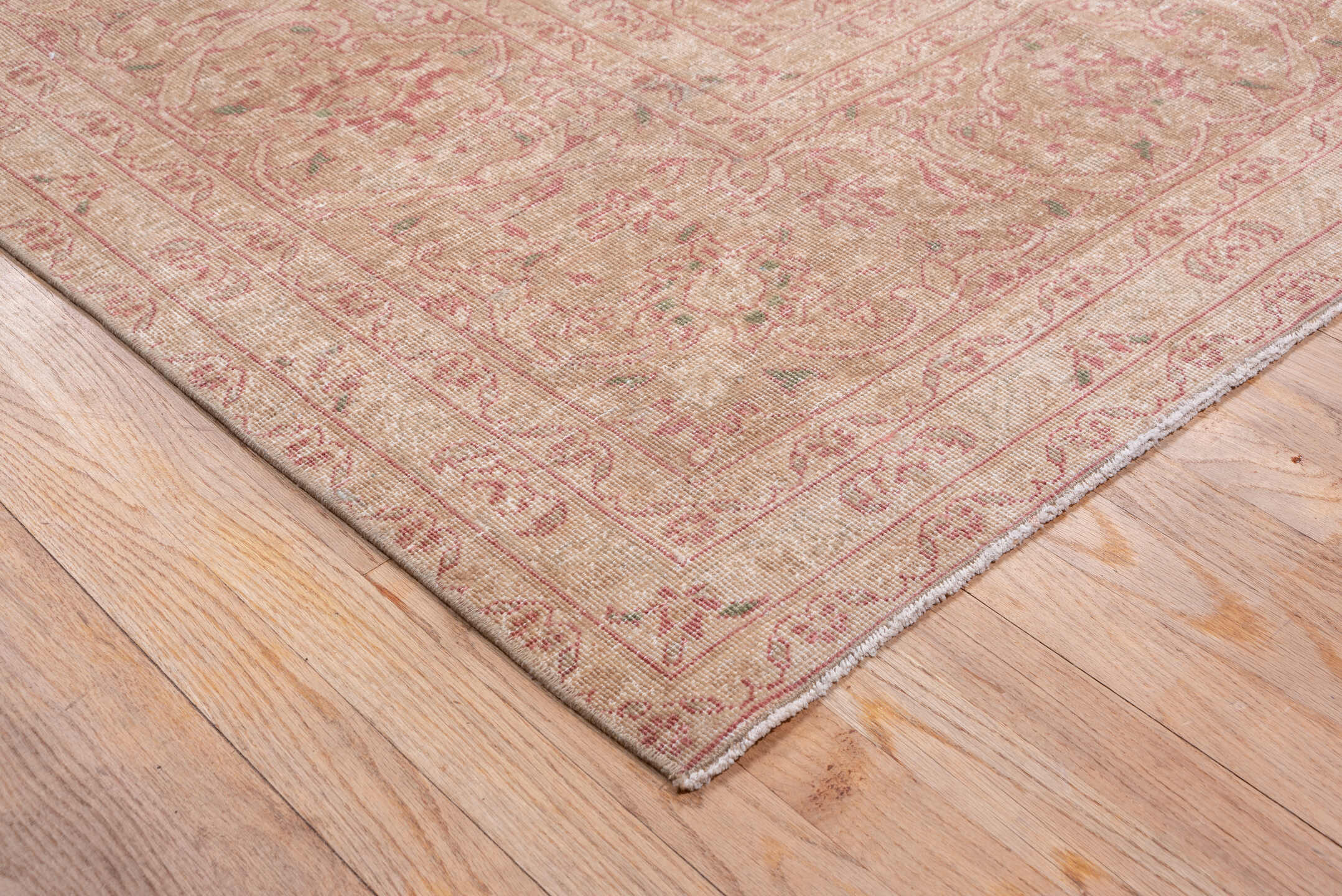 9' x 13' one-of-a-kind handmade vintage Kashan large size rug. Color palette: rose, ivory, blush, taupe, dusty pink, beige