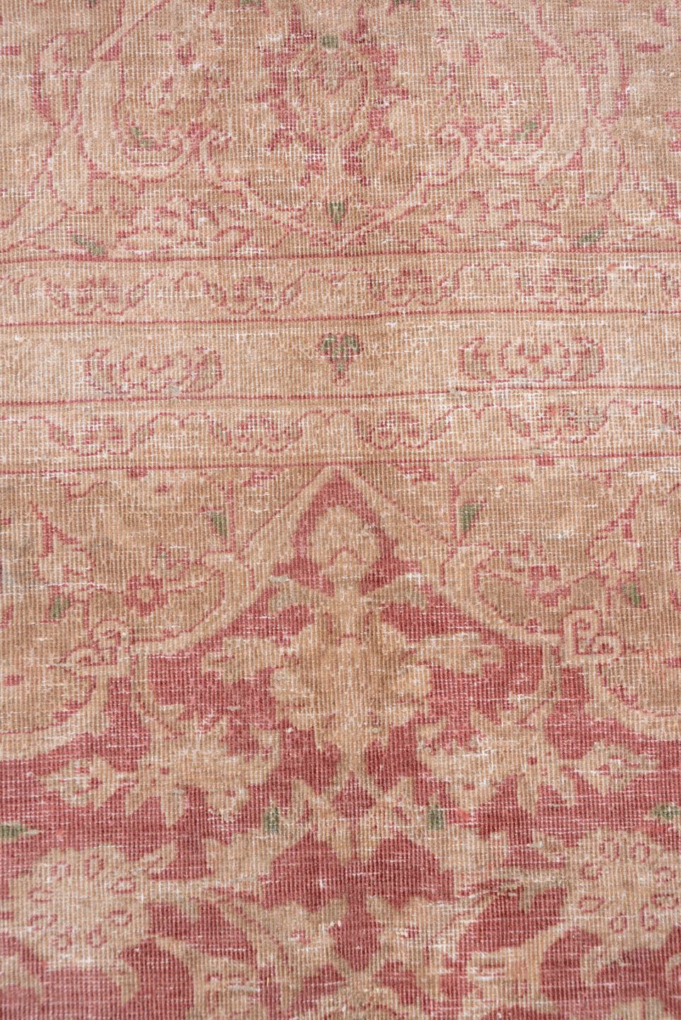 9' x 13' one-of-a-kind handmade vintage Kashan large size rug. Color palette: rose, ivory, blush, taupe, dusty pink, beige