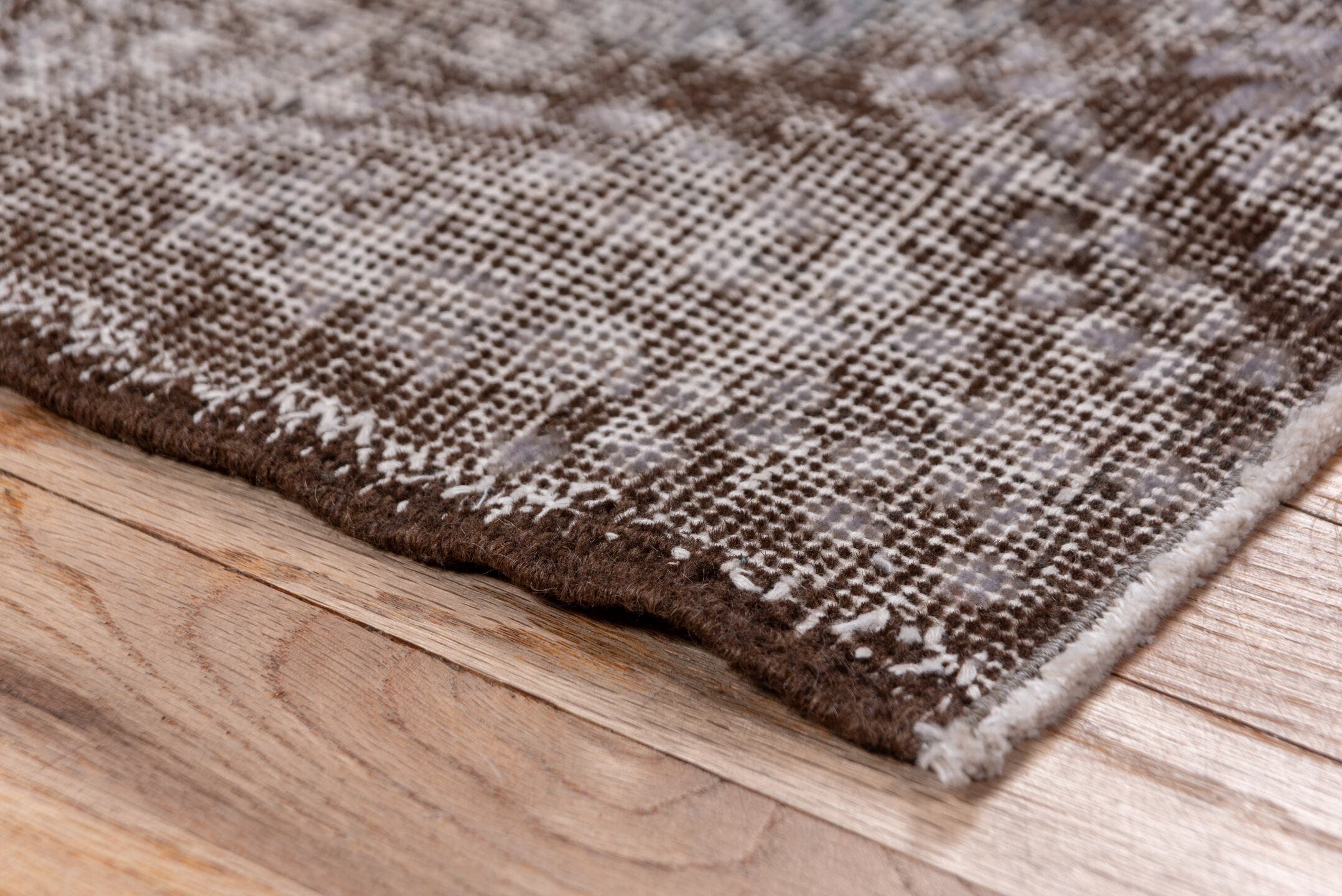 4' x 6' one-of-a-kind handmade vintage Oushak rug. Color palette: taupe, brown, ivory, charcoal, beige, gray, black