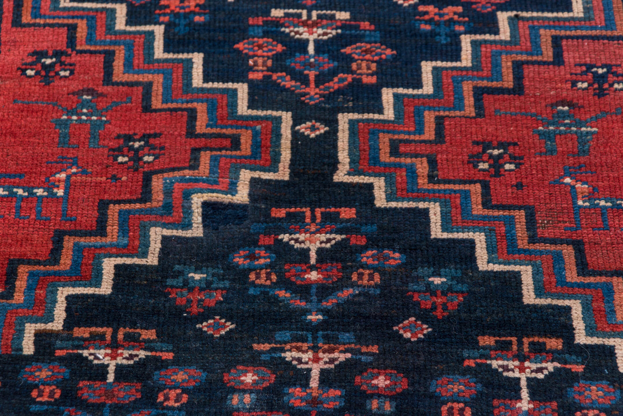 2' x 12' one-of-a-kind handmade antique Malayer runner rug. Color palette: rust, navy, ivory, camel, slate, rose, terracotta