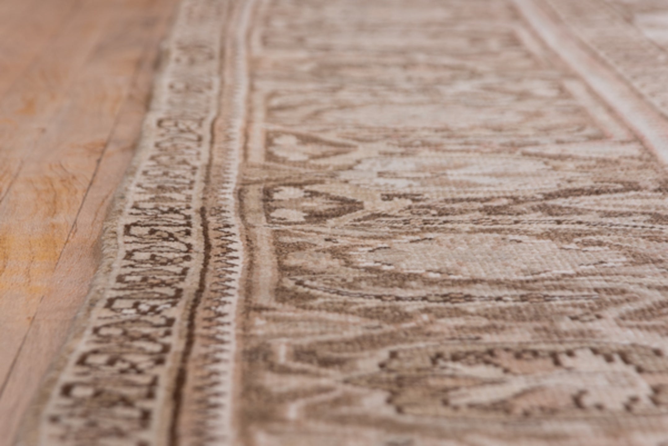 9' x 12' one-of-a-kind handmade vintage Heriz large size rug. Color palette: taupe, blush, brown, ivory, beige, gray, pink