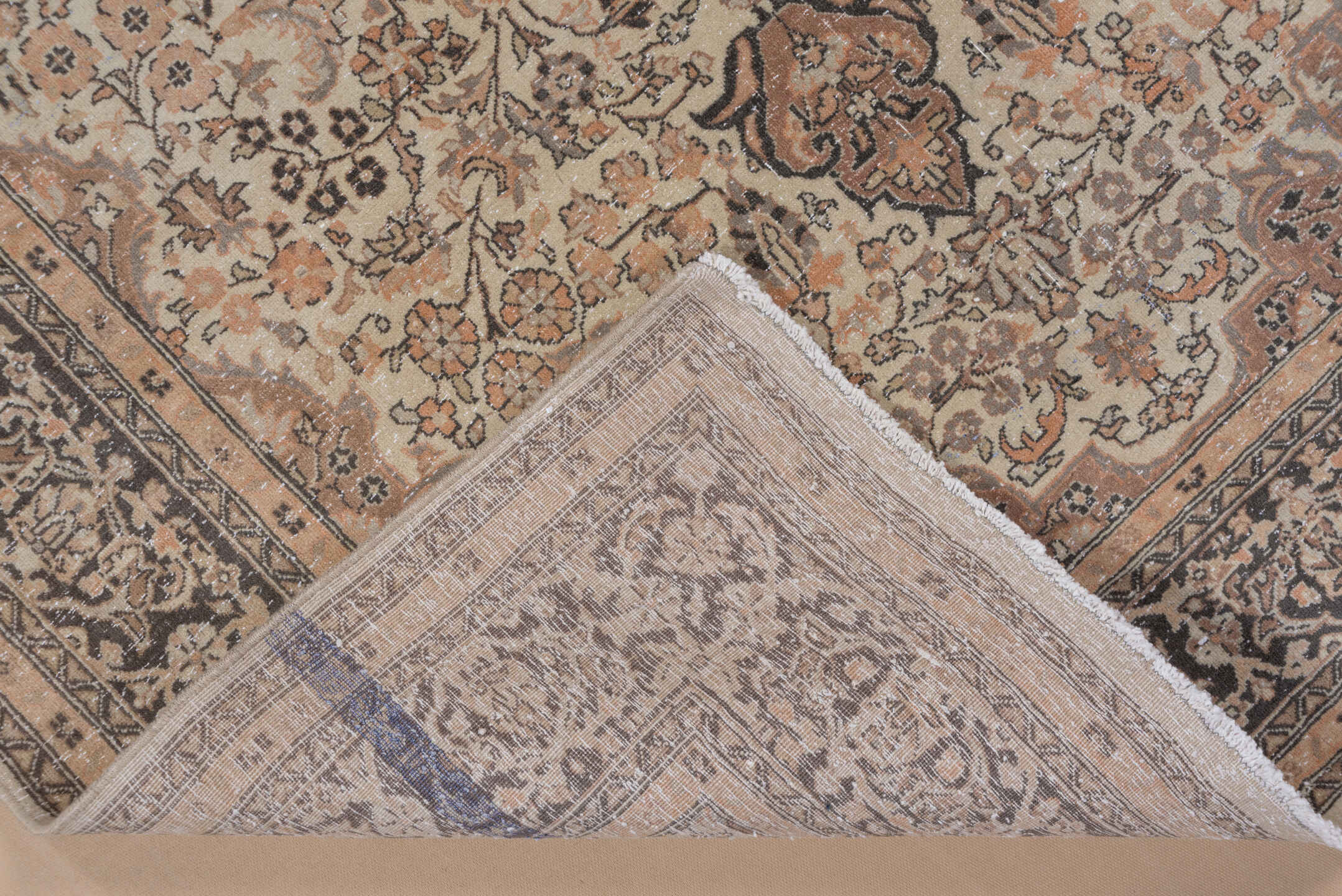 4' x 6' one-of-a-kind handmade vintage Sivas small size rug. Color palette: ivory, camel, taupe, charcoal, terra cotta