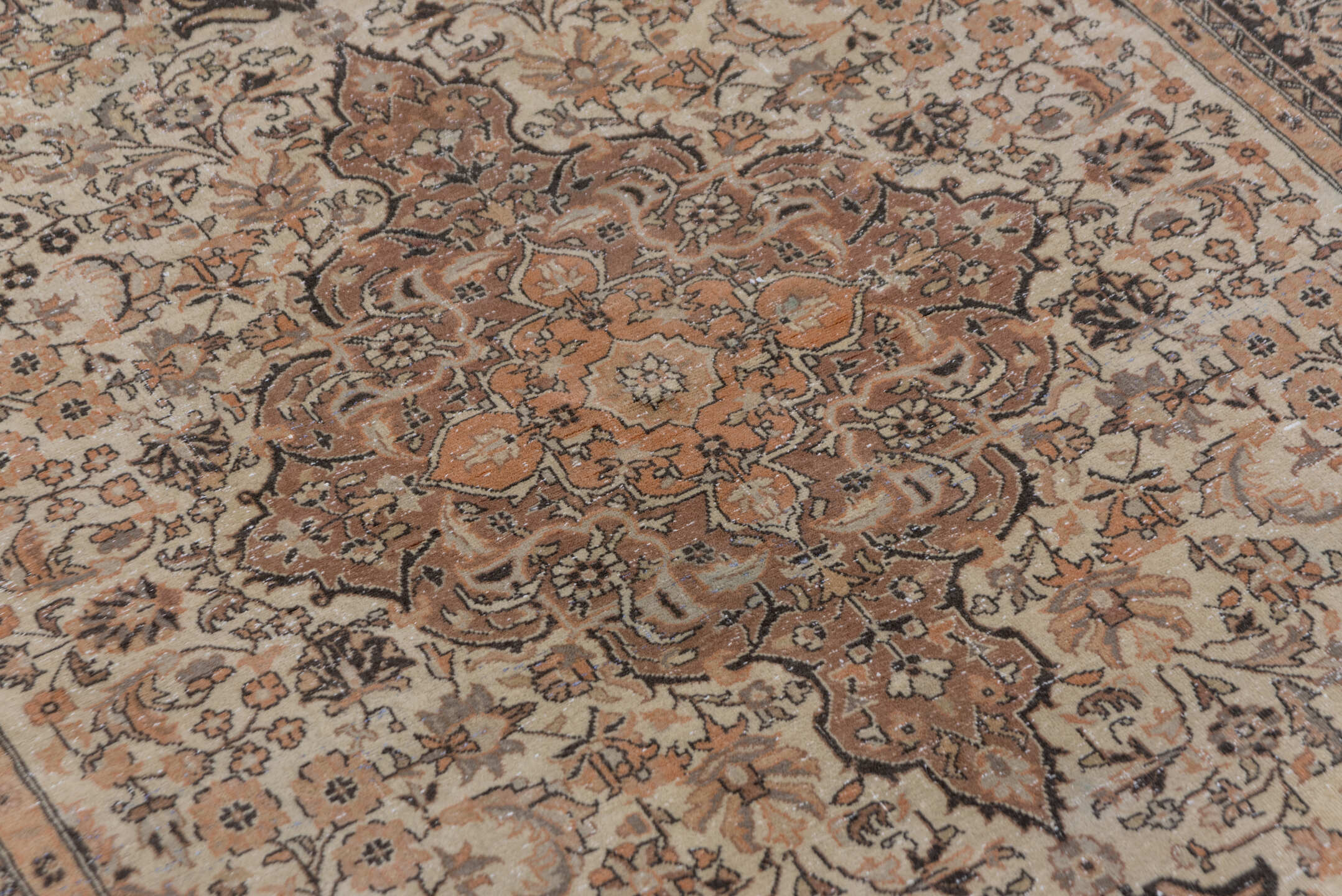 4' x 6' one-of-a-kind handmade vintage Sivas small size rug. Color palette: ivory, camel, taupe, charcoal, terra cotta
