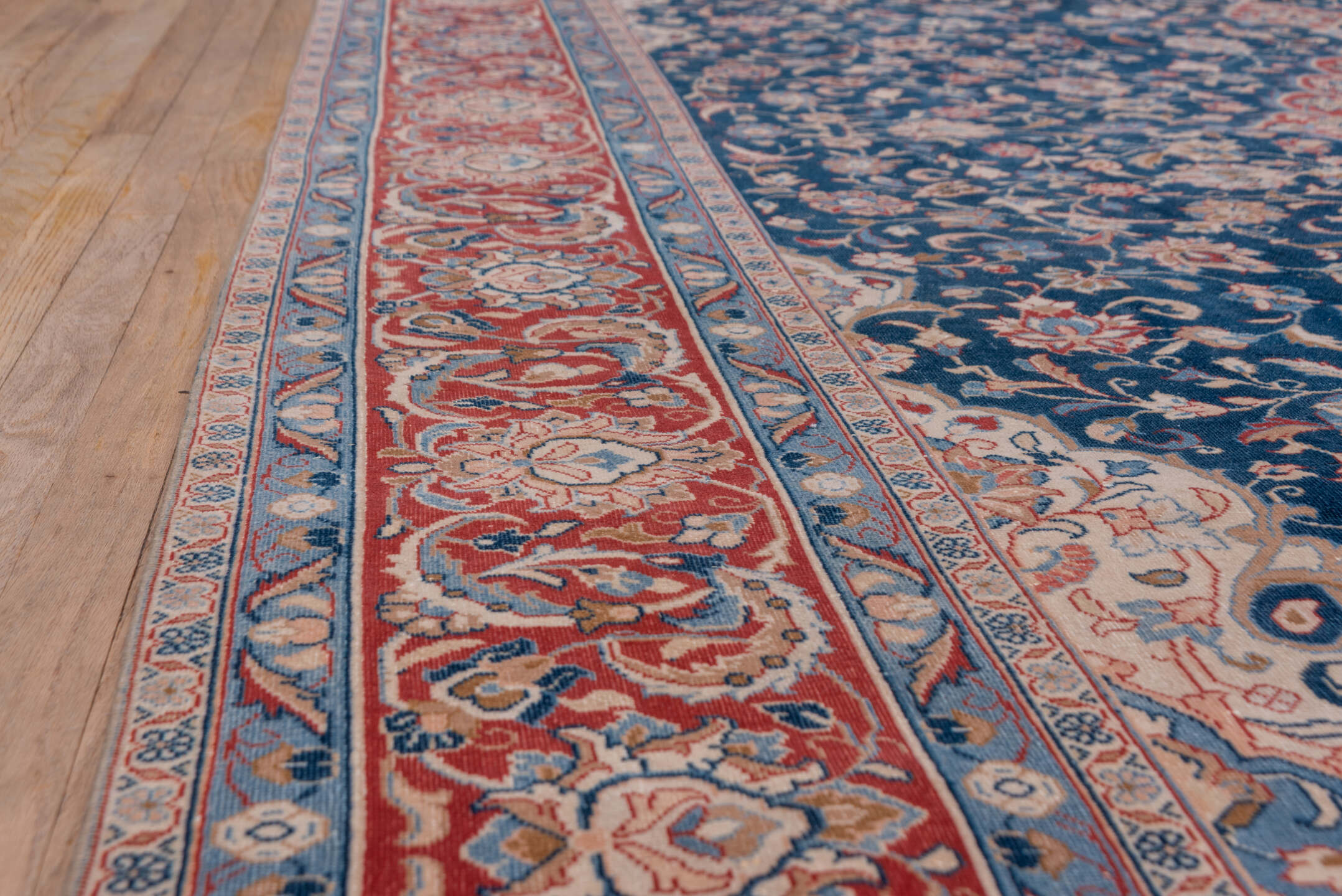 8' x 11' one-of-a-kind handmade vintage Kashan large size rug. Color palette: blue, brown, fiord, gray, light slate gray