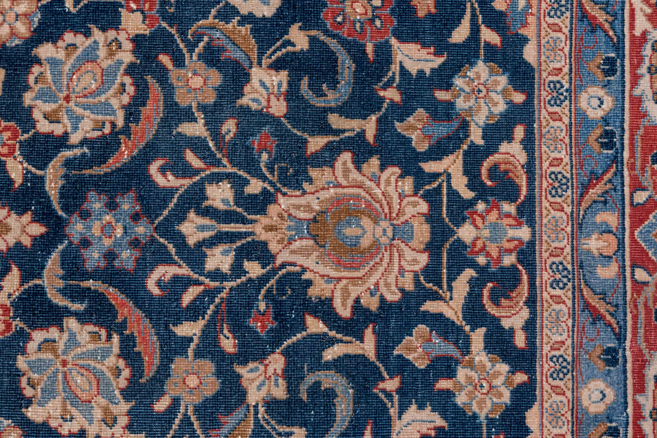 8' x 11' one-of-a-kind handmade vintage Kashan large size rug. Color palette: blue, brown, fiord, gray, light slate gray