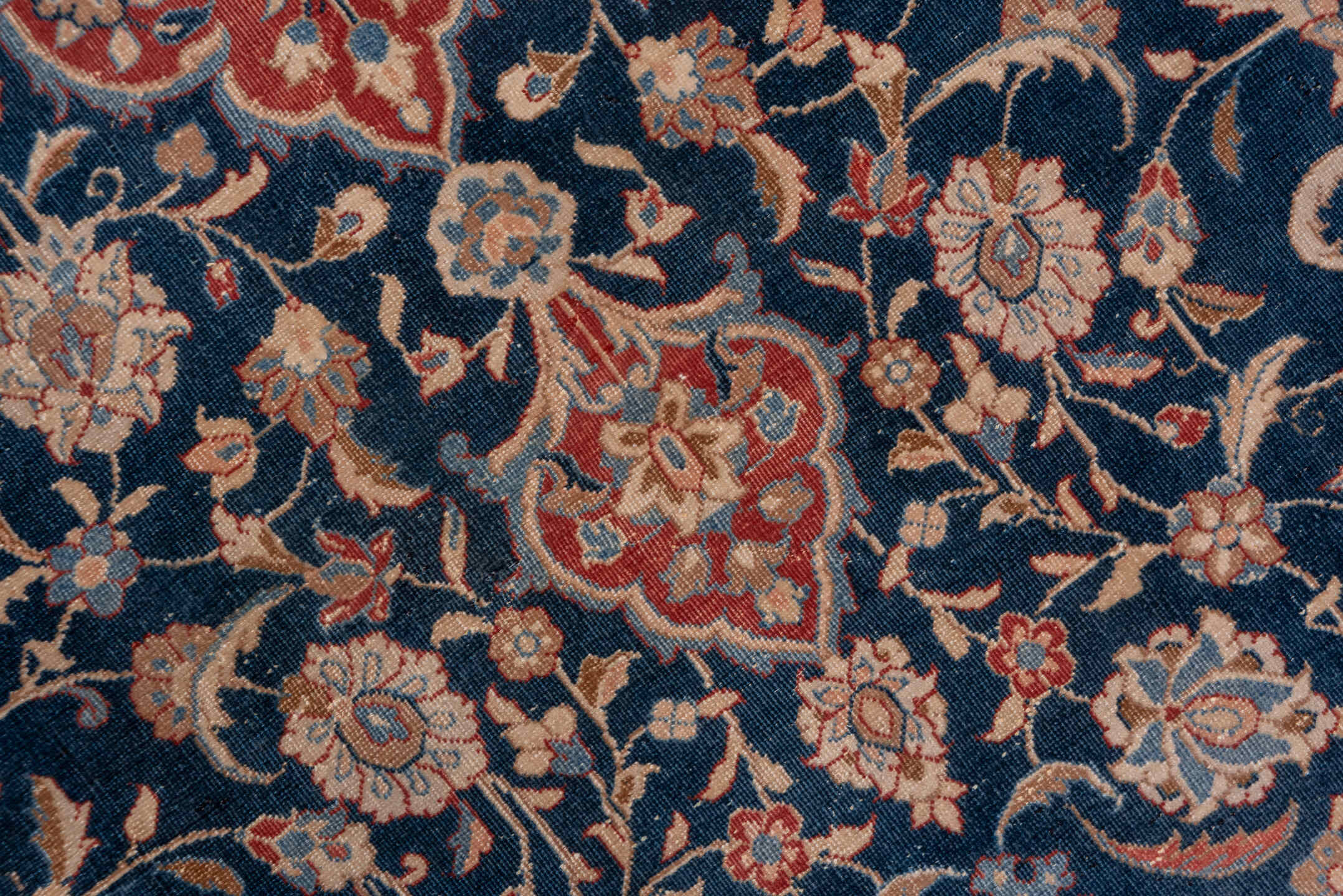 8' x 11' one-of-a-kind handmade vintage Kashan large size rug. Color palette: blue, brown, fiord, gray, light slate gray